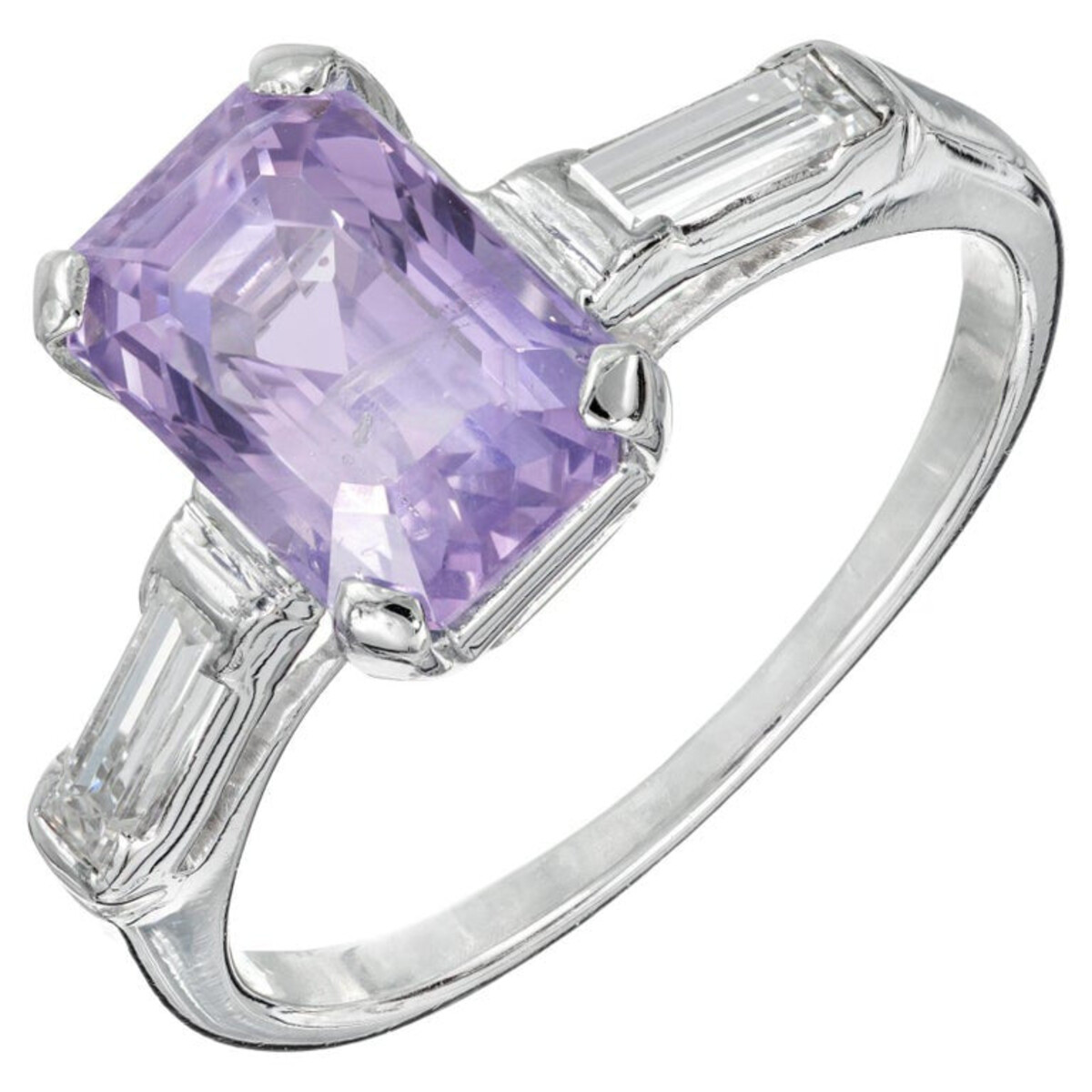 Vintage Platinum 2.71 Ct Emerald Cut Purple Sapphire and Diamond Art Deco Ring Size 5.5