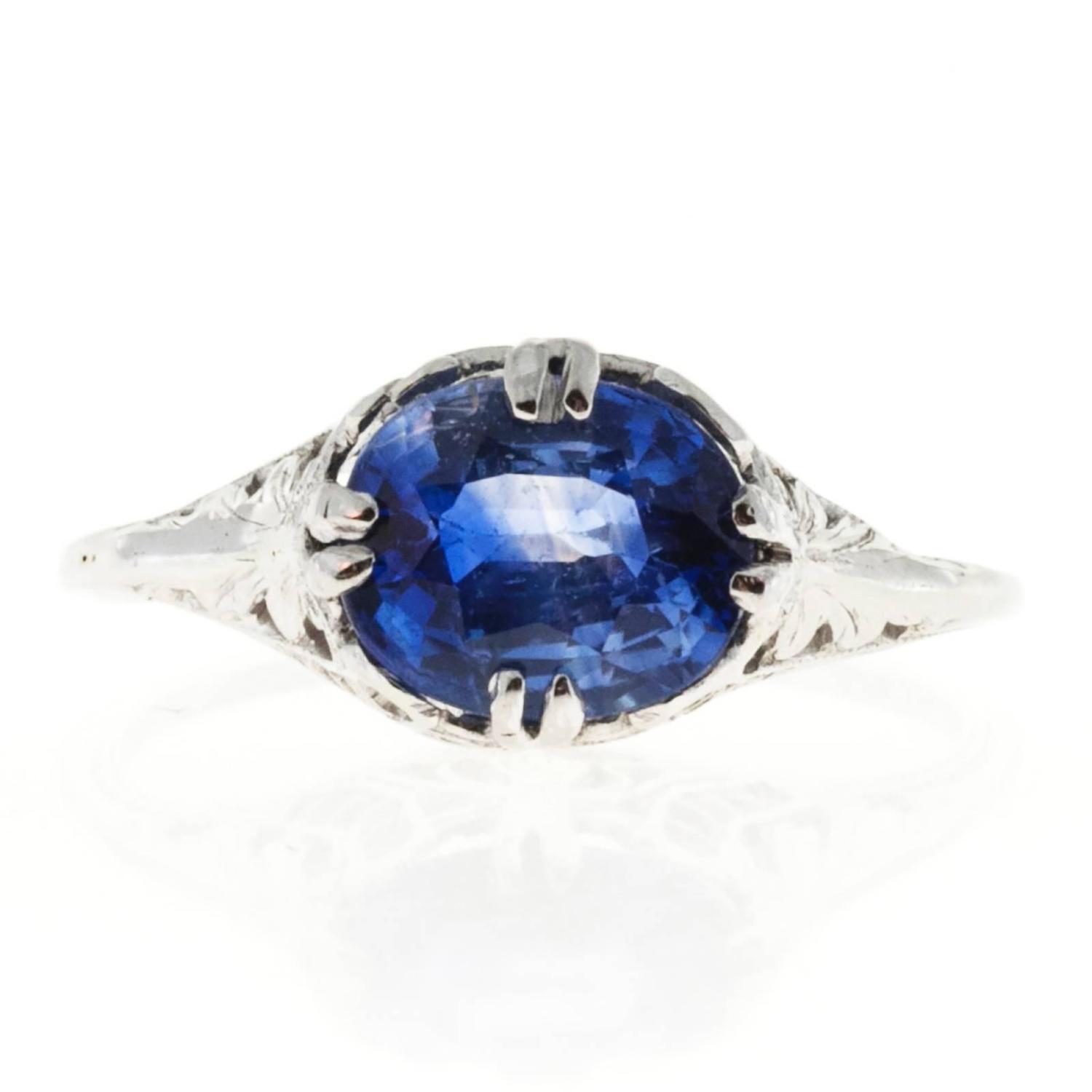 Art Deco 14K White Gold 1.77ct Sapphire Ring Size 5.75