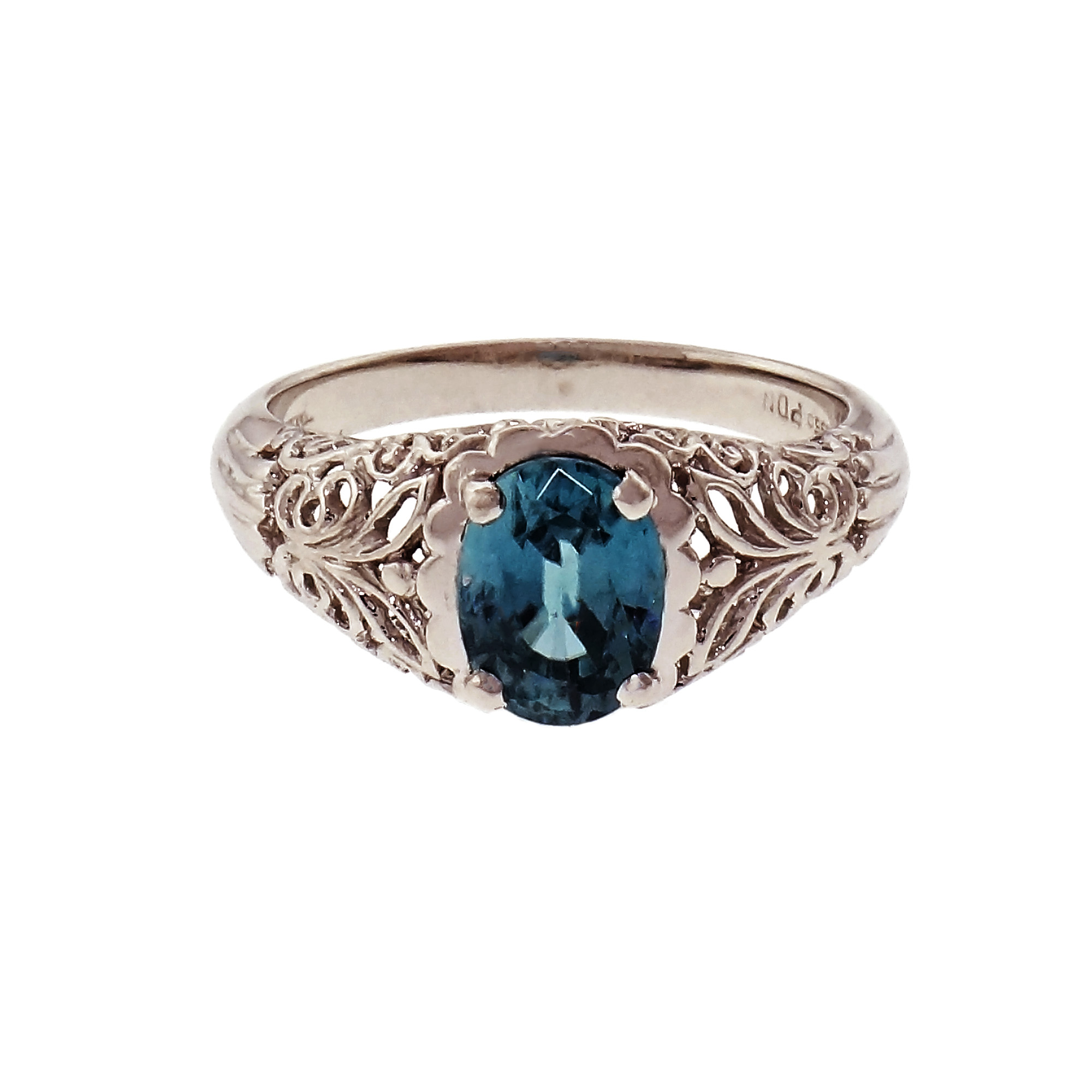 Filigree Platinum Blue Zircon Ring