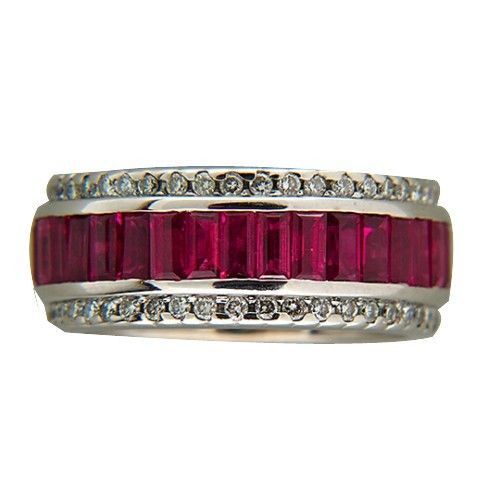 Sonia B Vintage 18K White Gold 6.50ct Bright Red Ruby  1.00ct Diamond Ring Size 8 