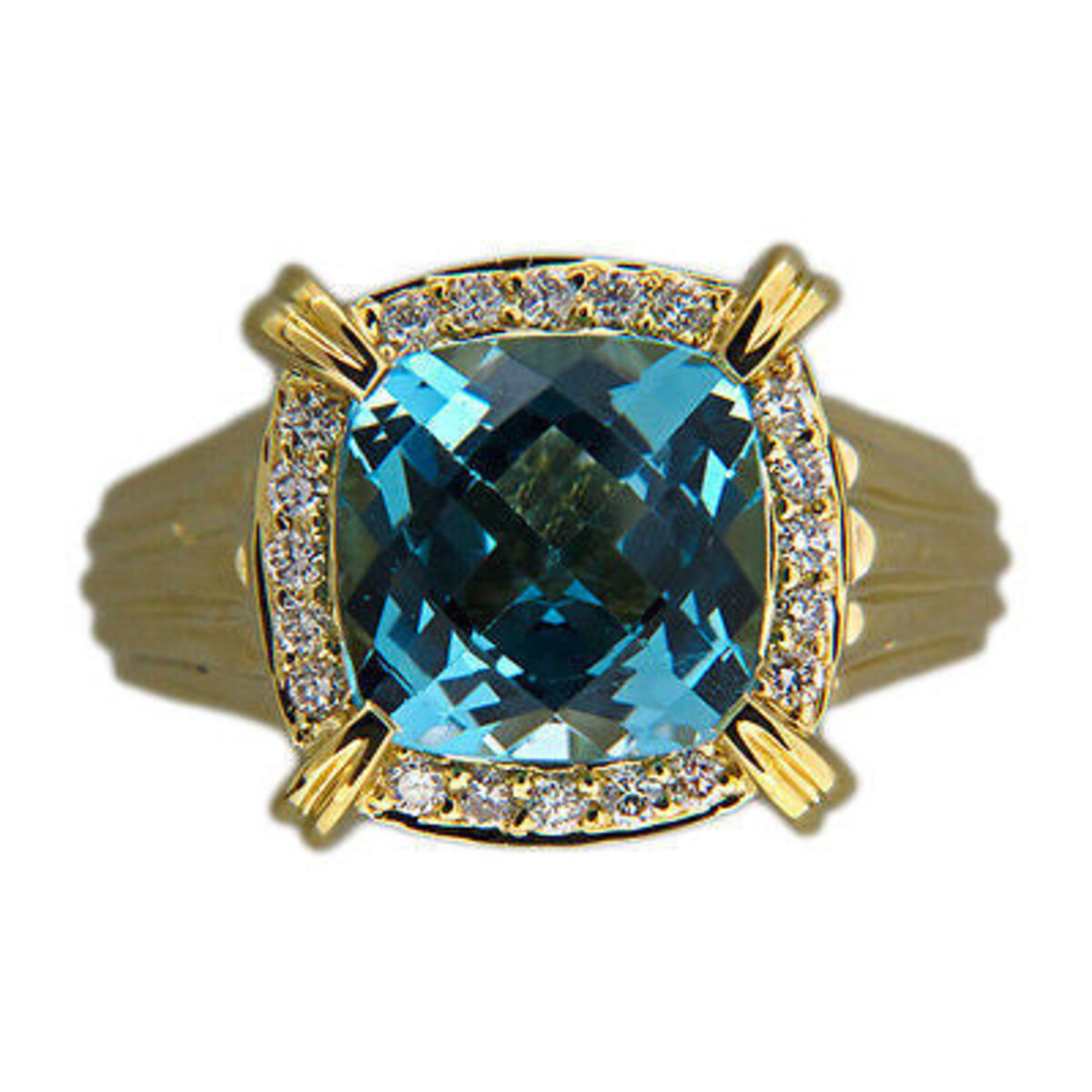 Charles Krypell 18K Yellow Gold 6.20ct Blue Topaz & 0.30ct Diamond Vintage Ring Size 7