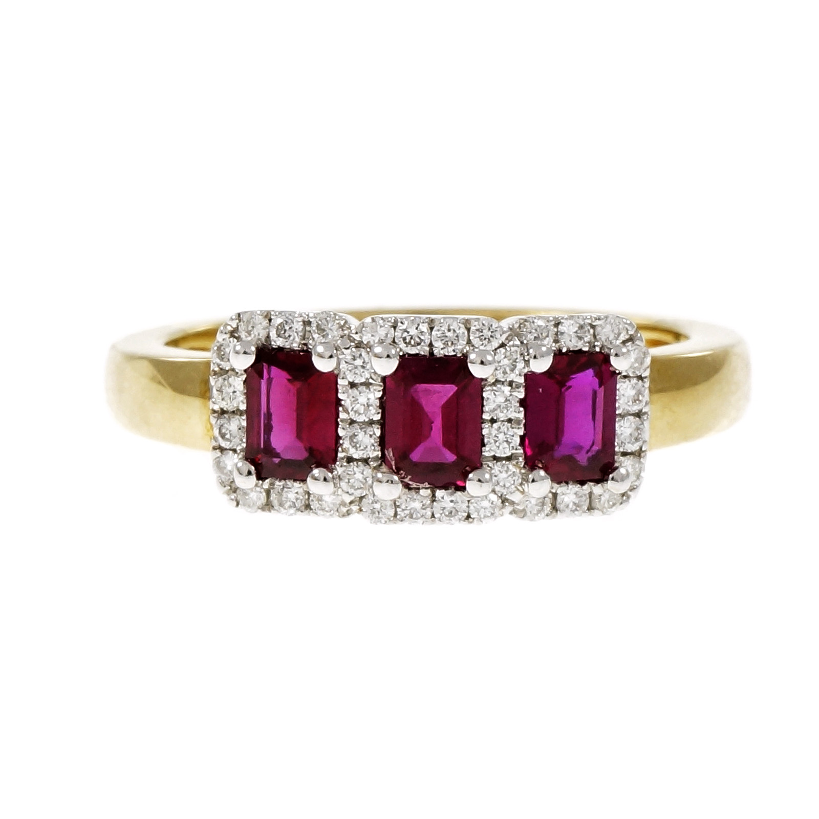 18K Yellow  White Gold Vivid Red Ruby Ring Size 6.75