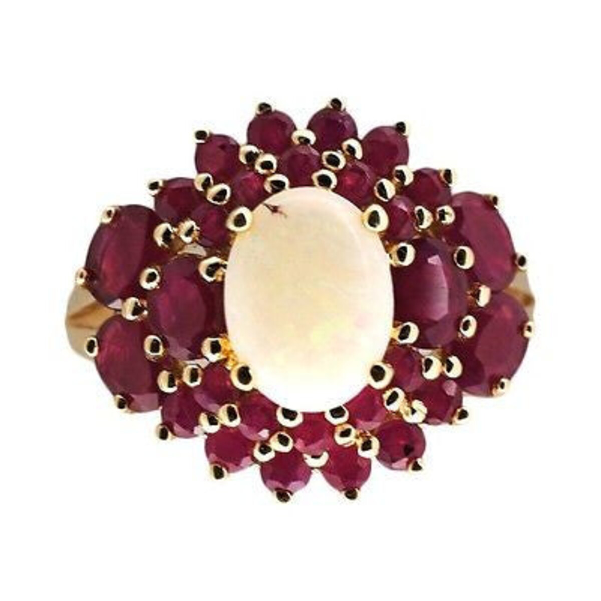 Vintage Center Oval 8 X 6mm White Opal 1.00ct Bright Red Ruby 10k Gold Ring