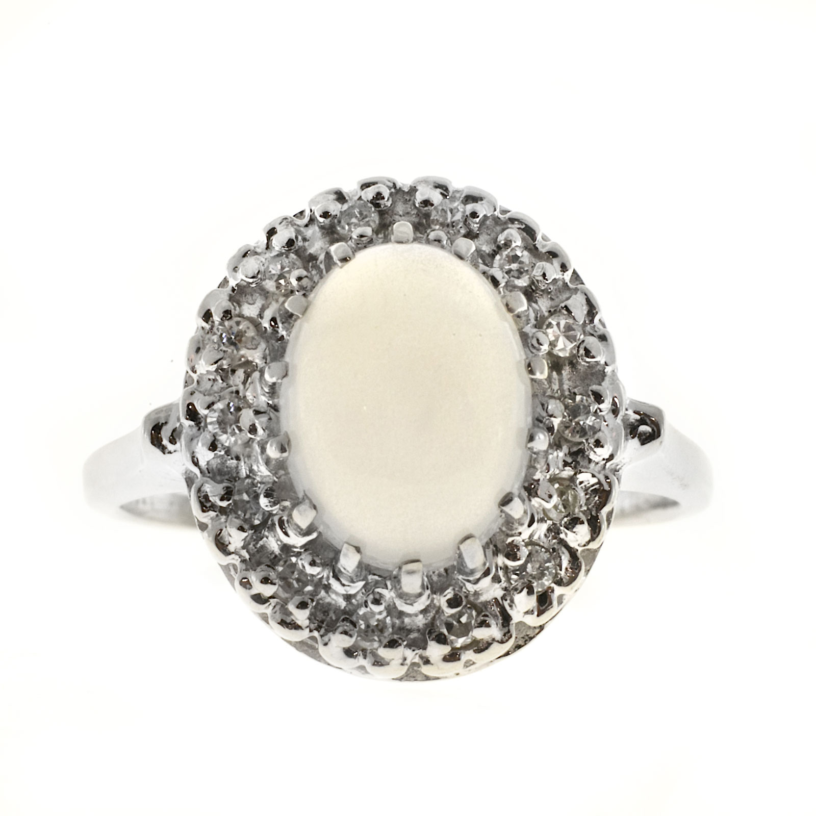 Vintage 14K White Gold 1.10ct  1.10ct Blue Moonstone Diamond Ring Size 6.75 