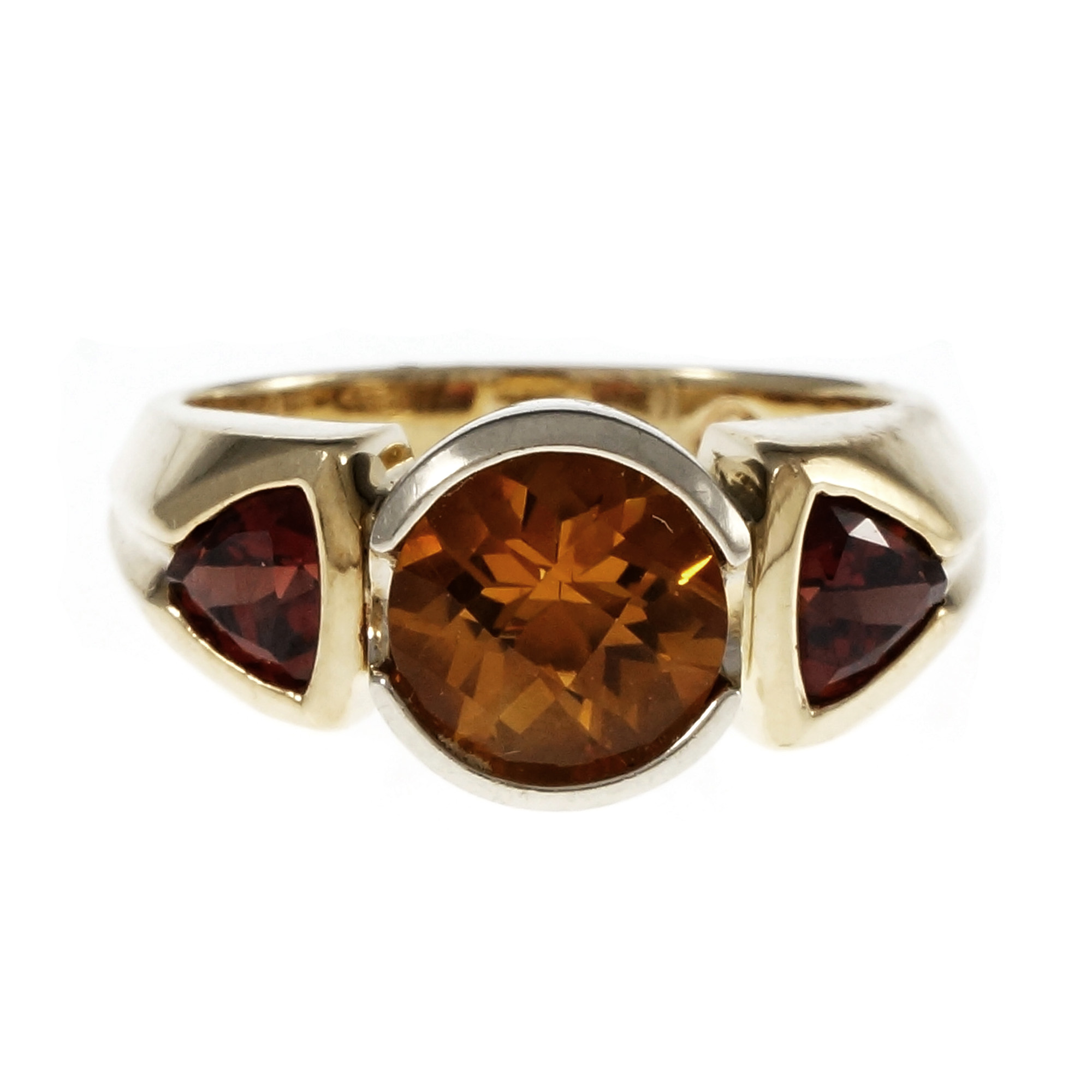 14K Yellow and White Gold Citrine Garnet Ring Size 8 