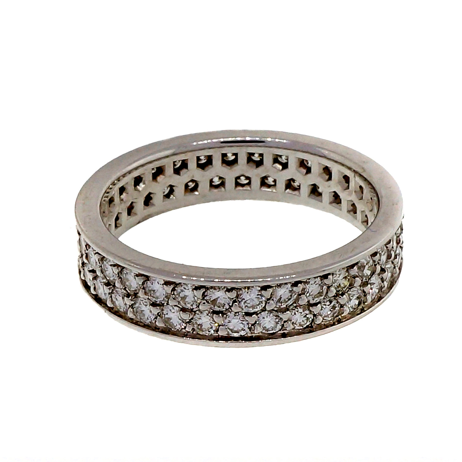 18K White Gold 1.00ct Diamond 2 Row Bead Set Band Ring Size 6.5