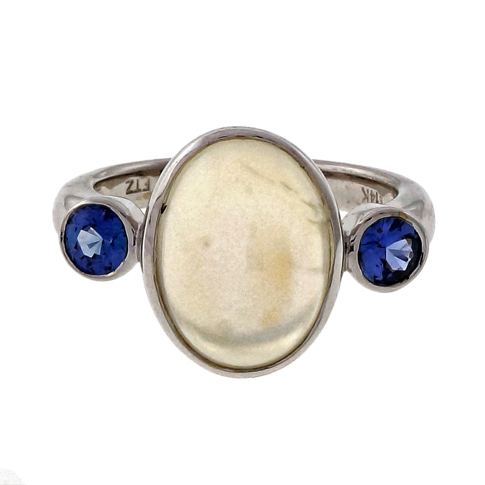 Peter Suchy 14K White Gold with 4.76ct Blue Moonstone and 0.49ct Blue Sapphire Ring Size 6.75