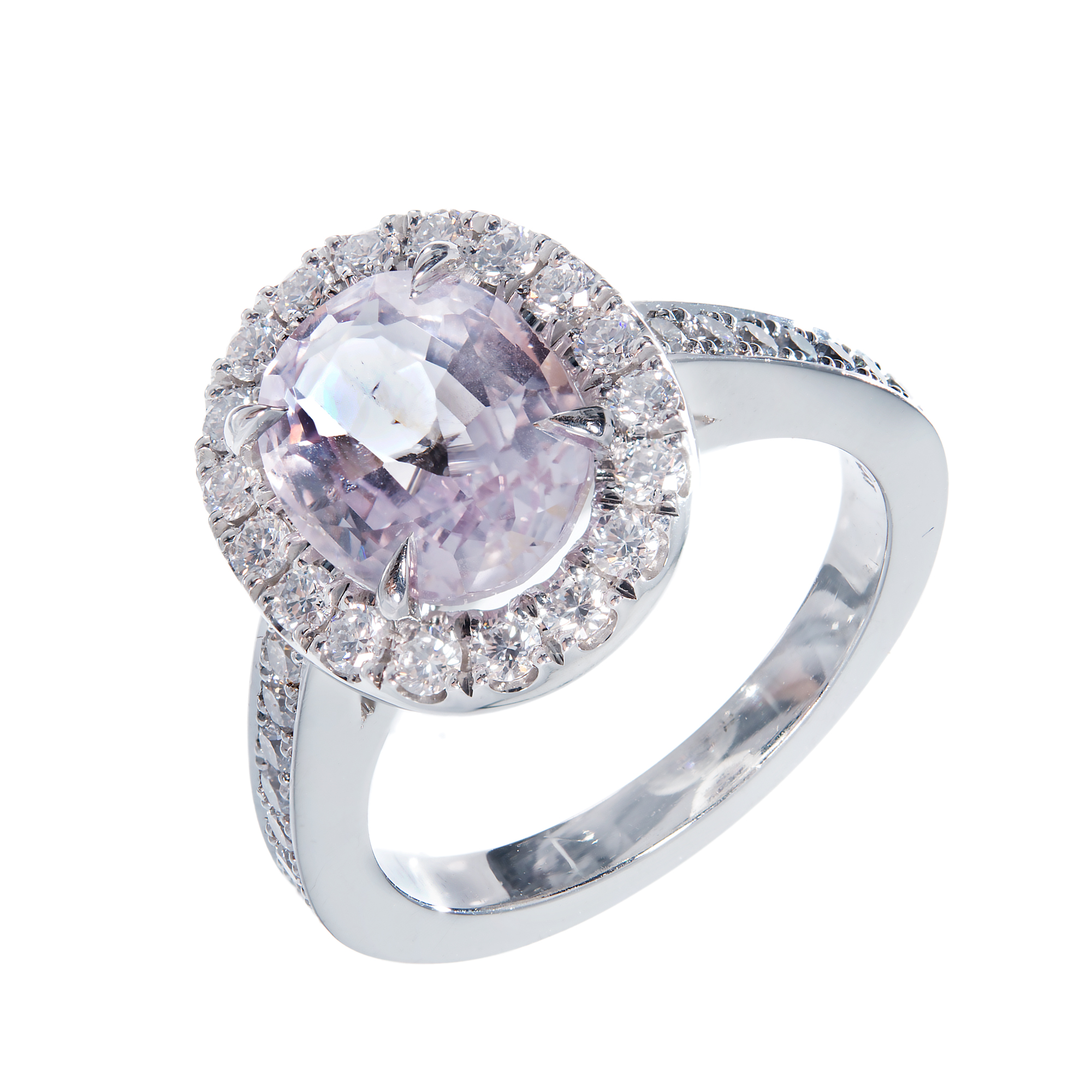Platinum with 2.74ct  Purple Pink Sapphire and Diamond Halo Engagement Ring Size 6.5