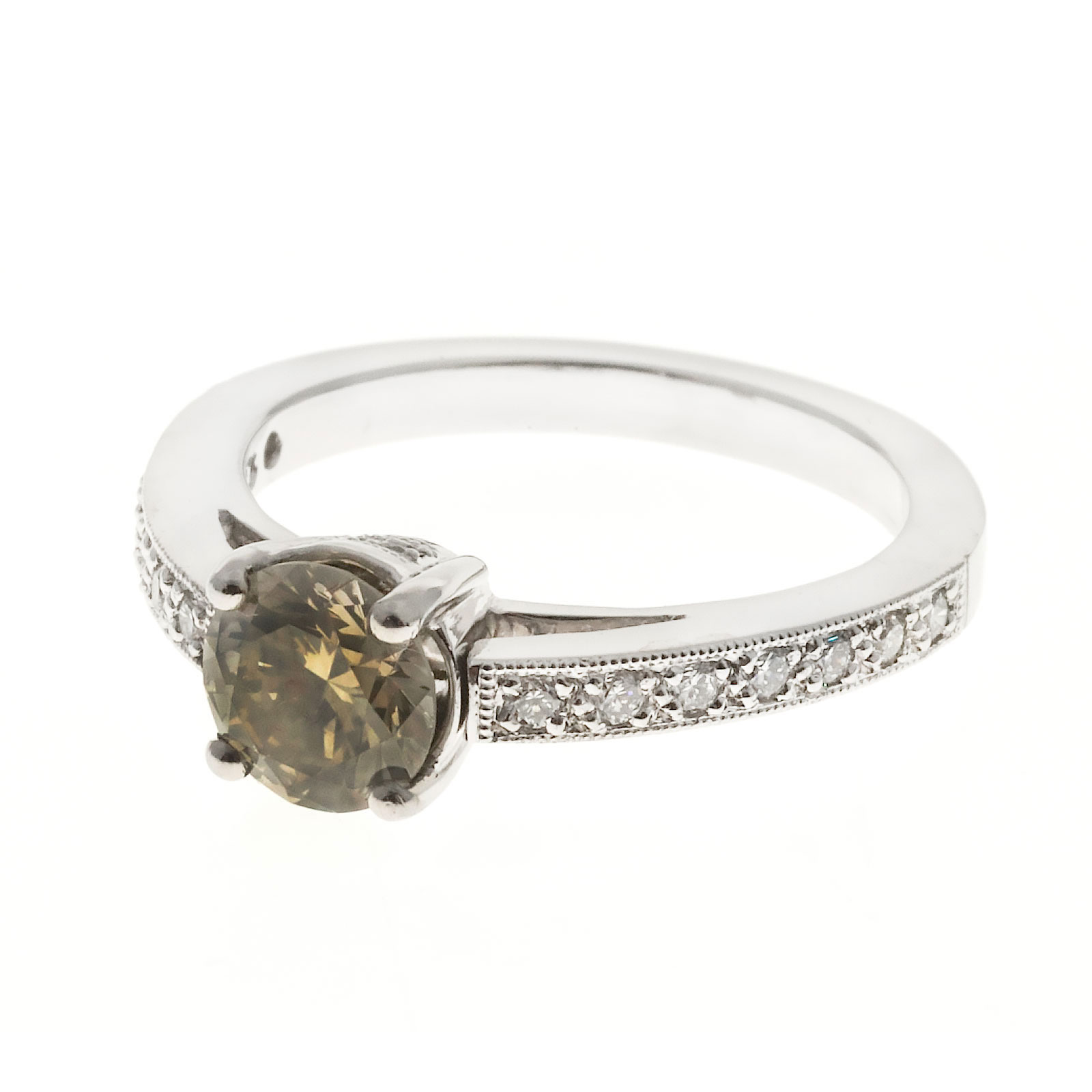 Platinum Natural Brown Green Yellow  Diamond Engagement Ring Size 6.5
