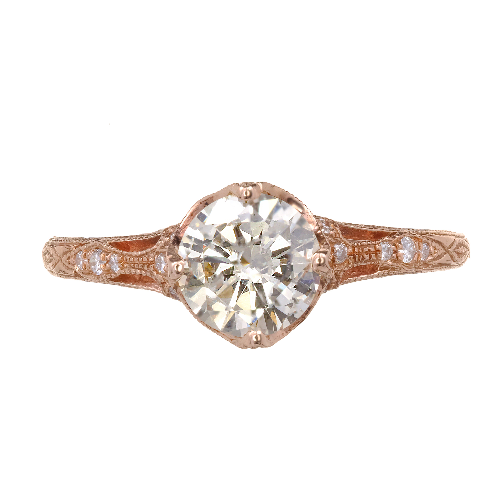 Peter Suchy Light Yellow Transitional Cut Diamond Engagement Ring 14k Pink Gold