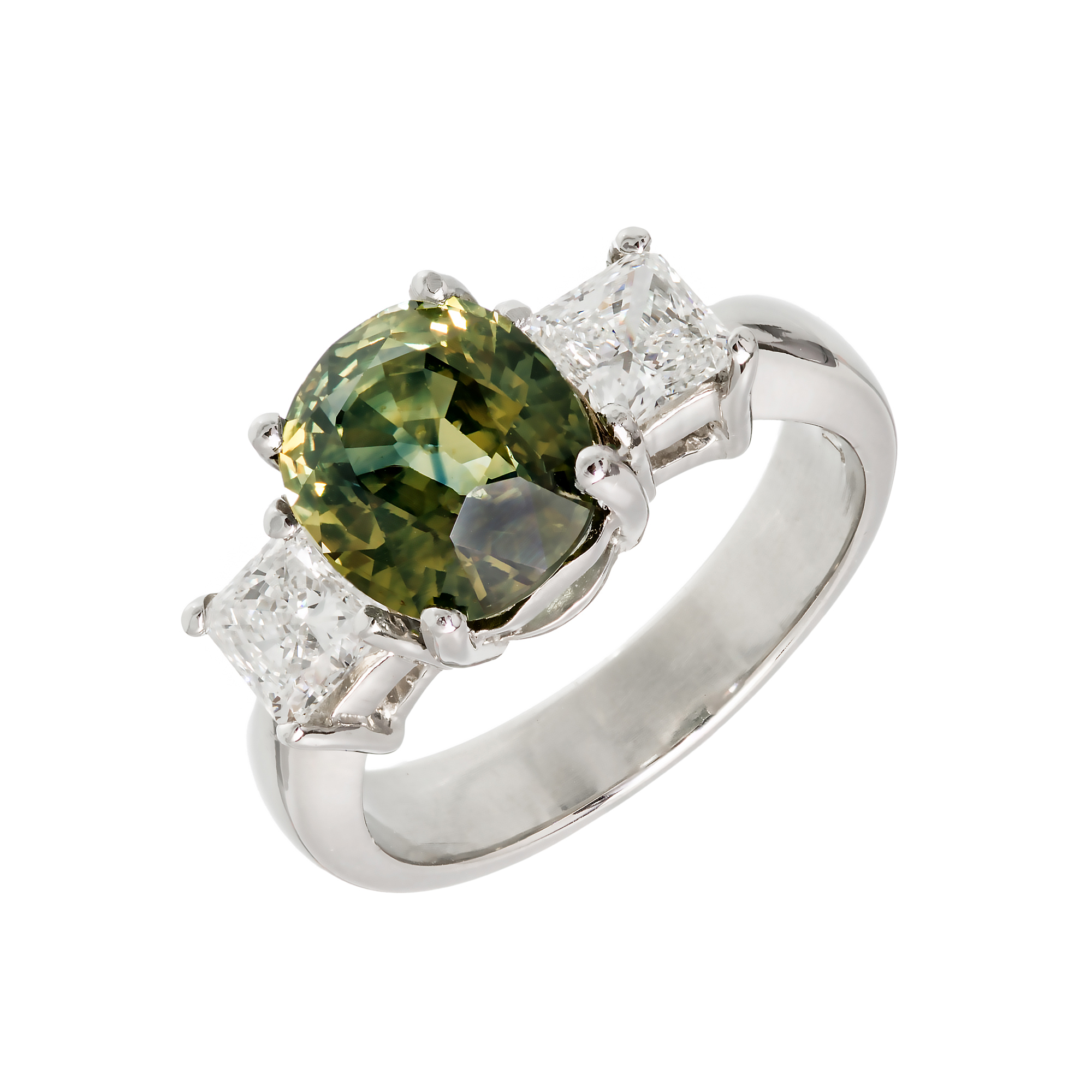 Platinum 3.05ct Yellow Green Sapphire  Diamond Engagement Ring Size 5.5