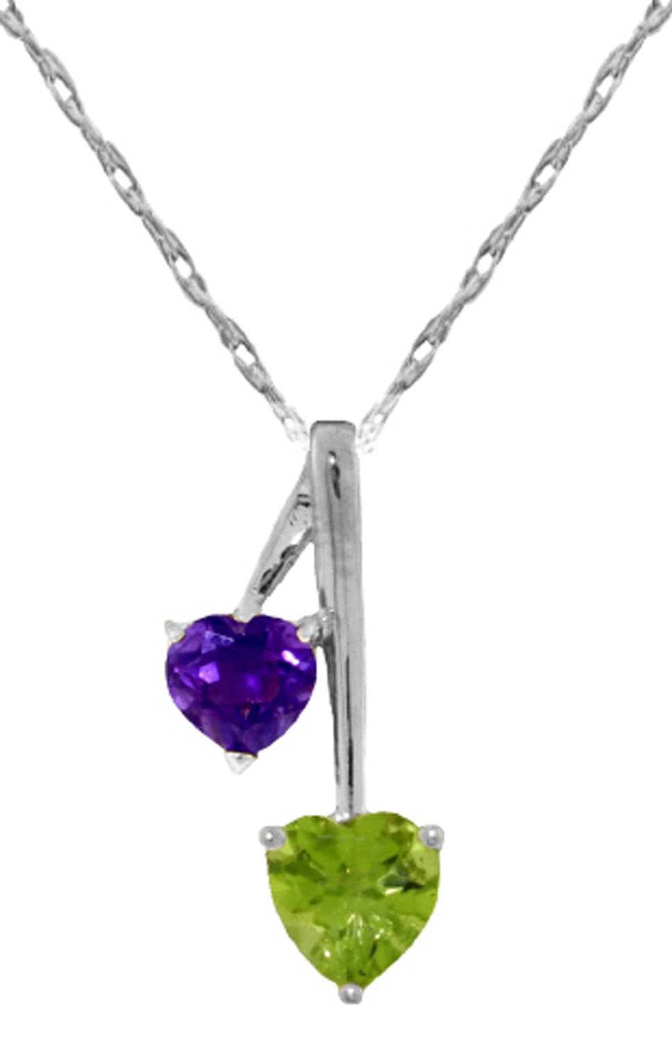 1.4 CTW Silver Hearts Necklace Natural Amethyst Peridot