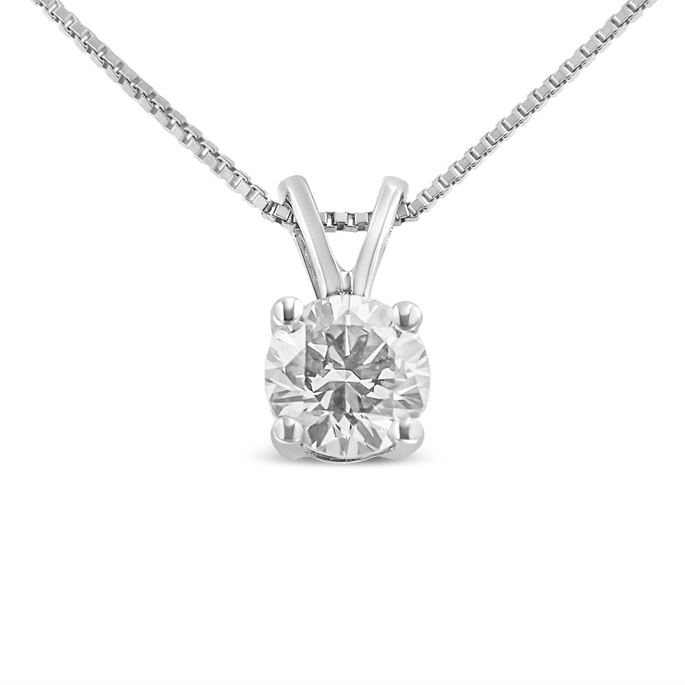 14K White Gold 1/4 Cttw Round Cut Lab Grown White Diamond 4-Prong Solitaire Pendant Necklace (F-G Color, VS2-SI1 Clarity) - 18"