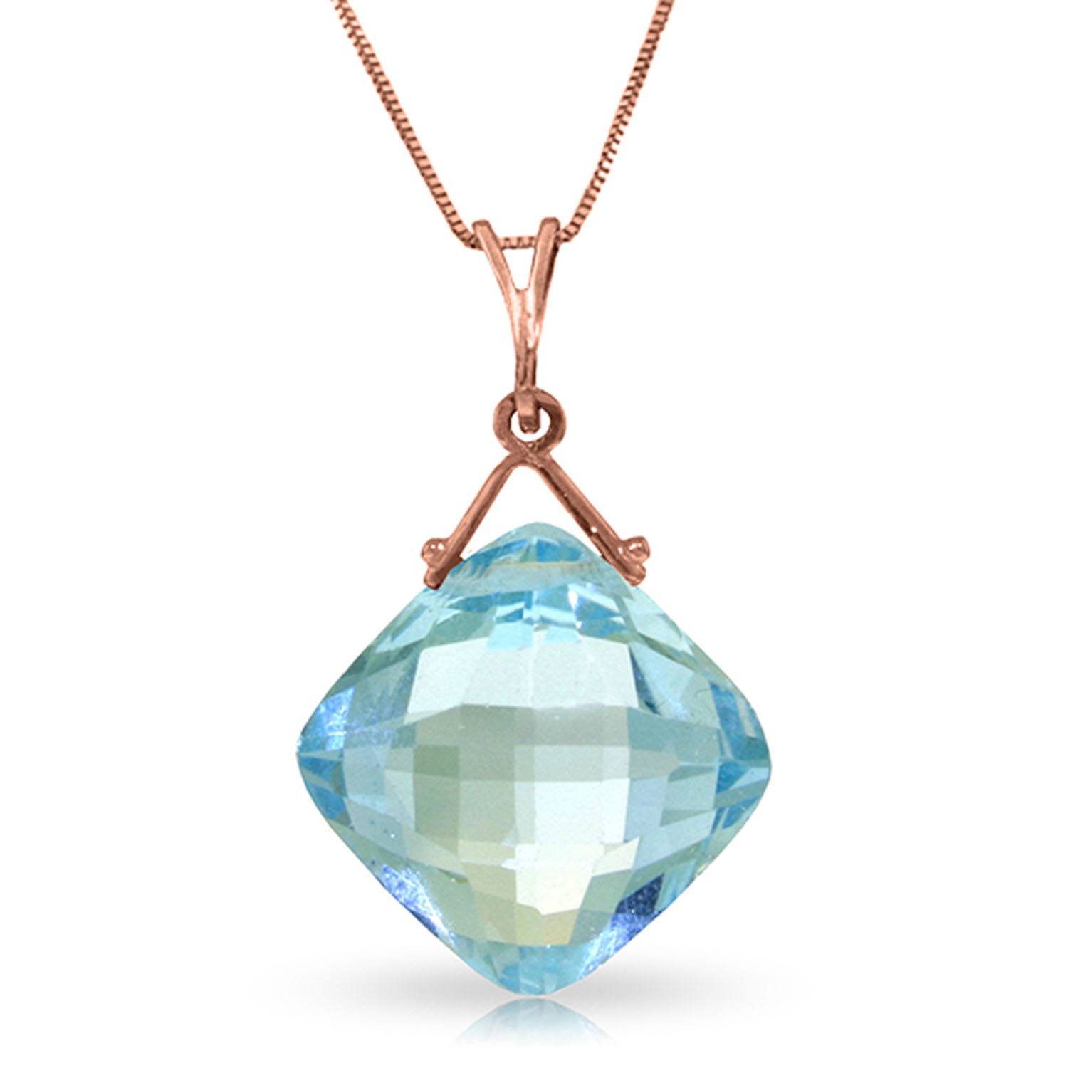 14K Solid Rose Gold Necklace with Natural Checkerboard Cut Blue Topaz