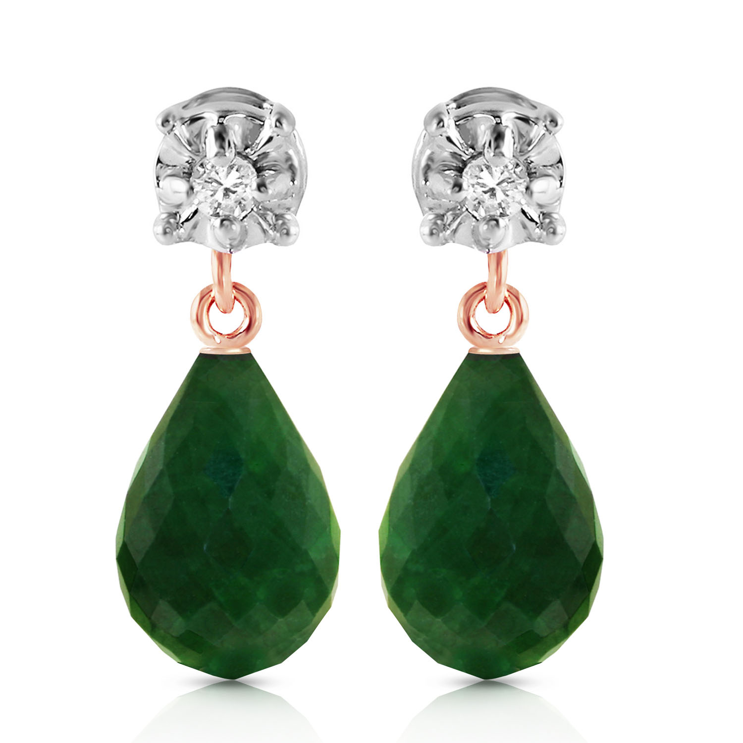 14K Solid Rose Gold Stud Earrings with Diamonds  Emeralds
