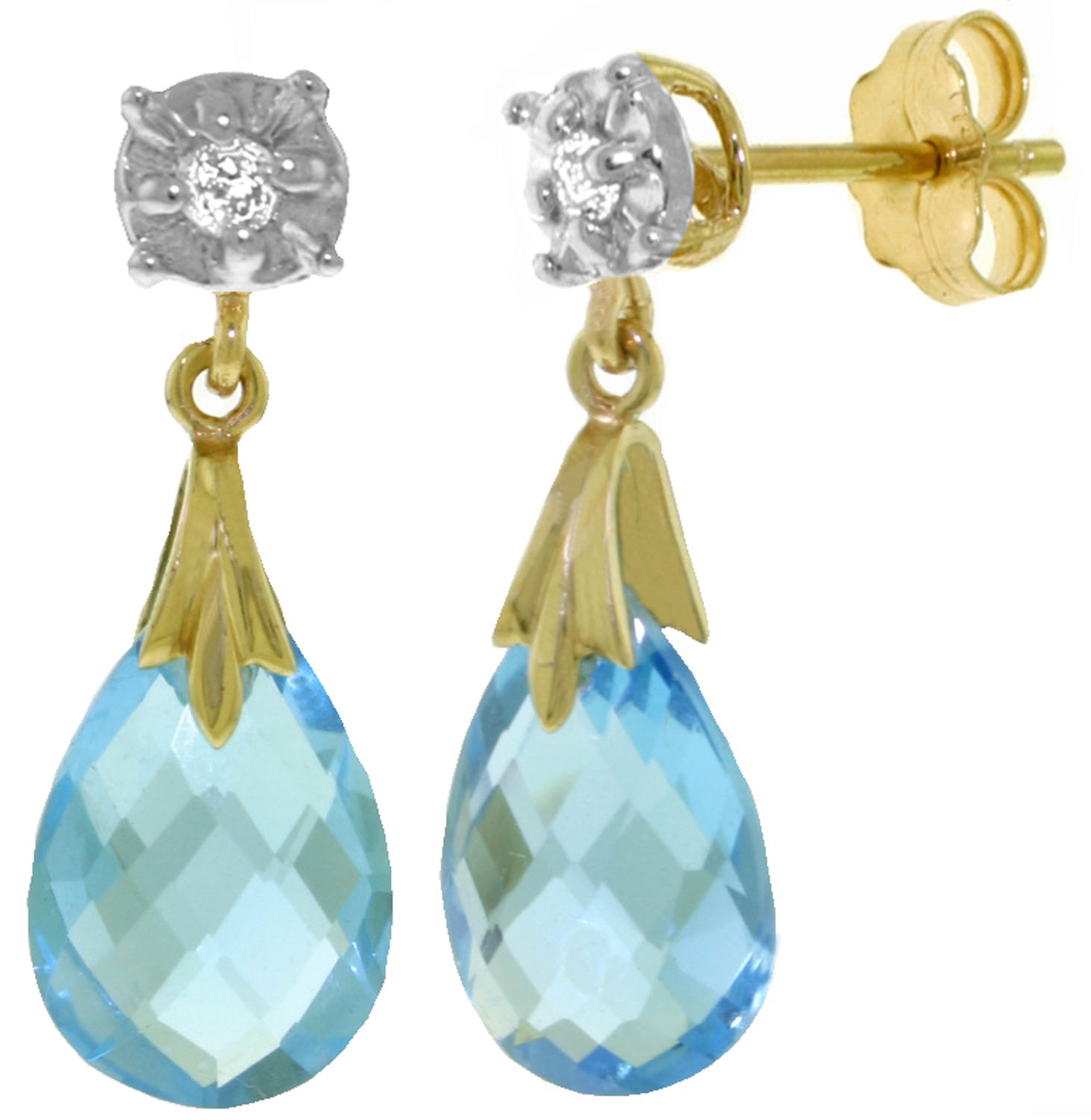 6.06 CTW 14K Solid Gold Stud Earrings Diamond Blue Topaz