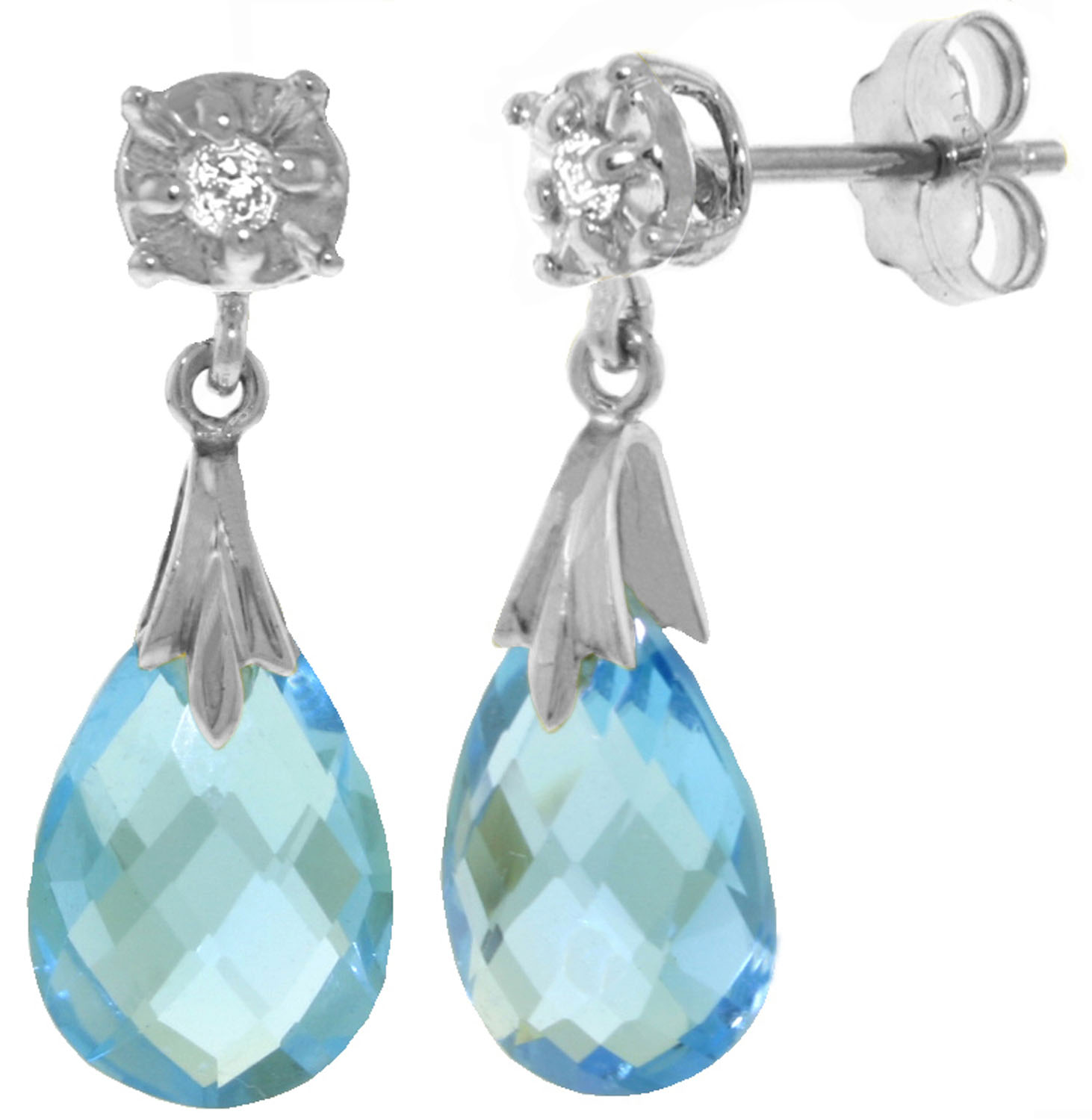 6.06 CTW 14K Solid White Gold Stud Earrings Diamond Blue Topaz