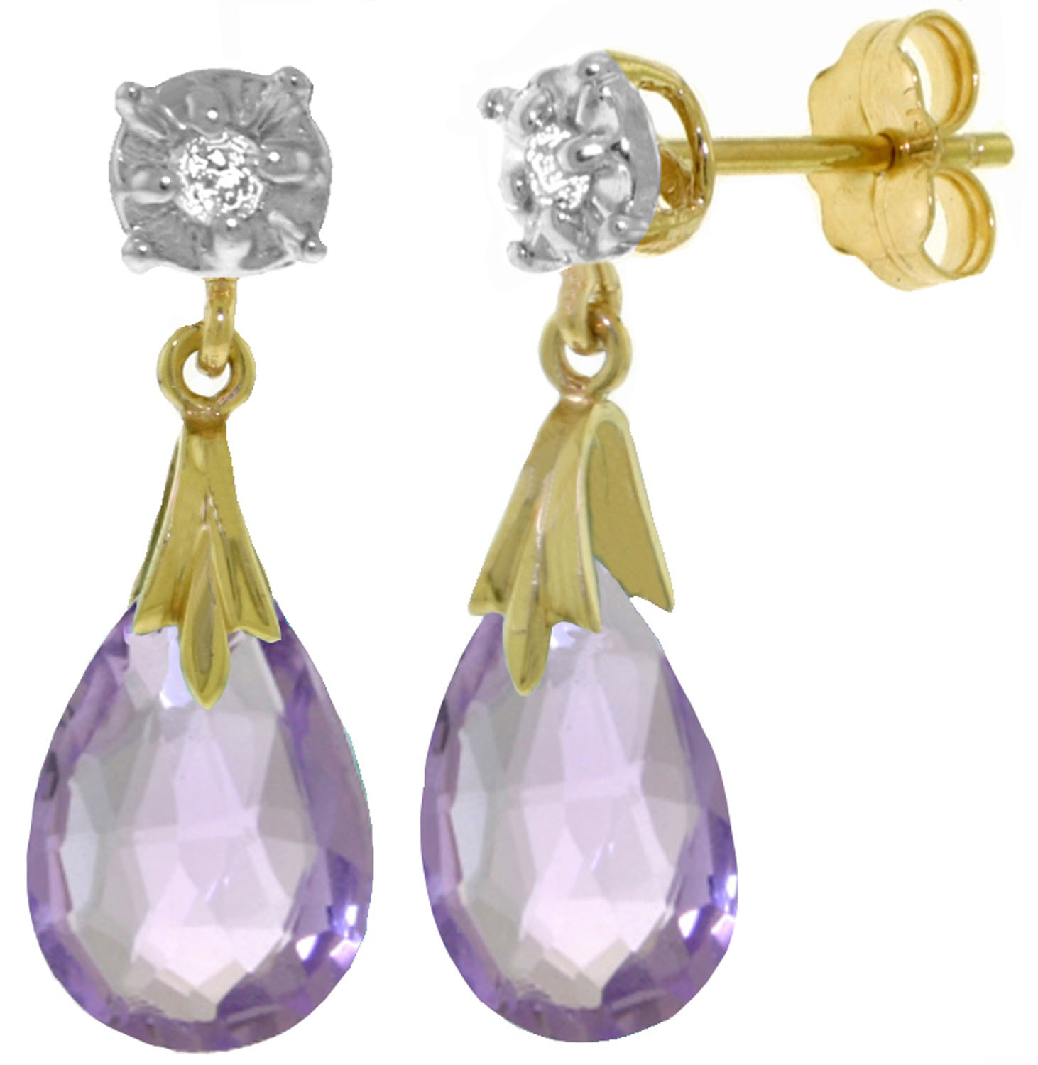 6.06 CTW 14K Solid Gold Stud Earrings Diamond Amethyst