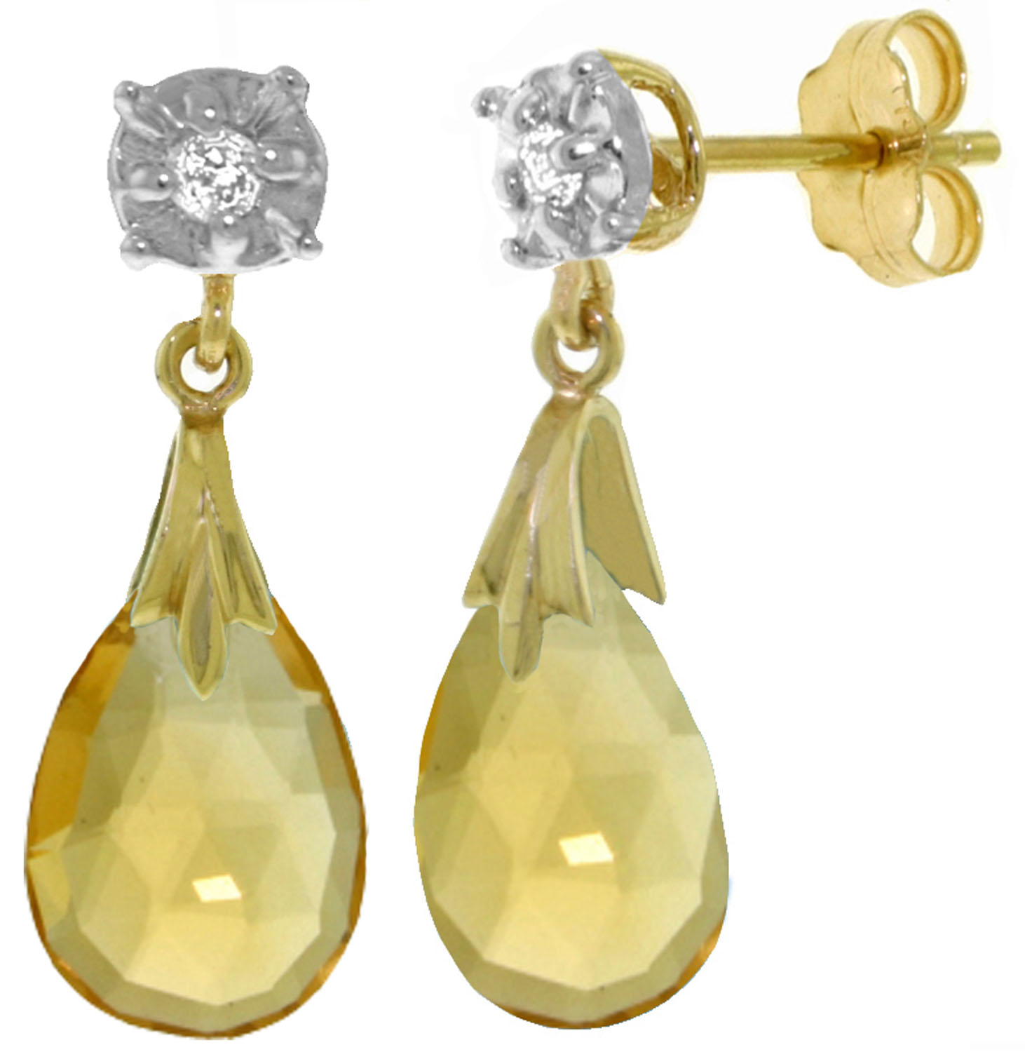 6.06 CTW 14K Solid Gold Stud Earrings Diamond Citrine