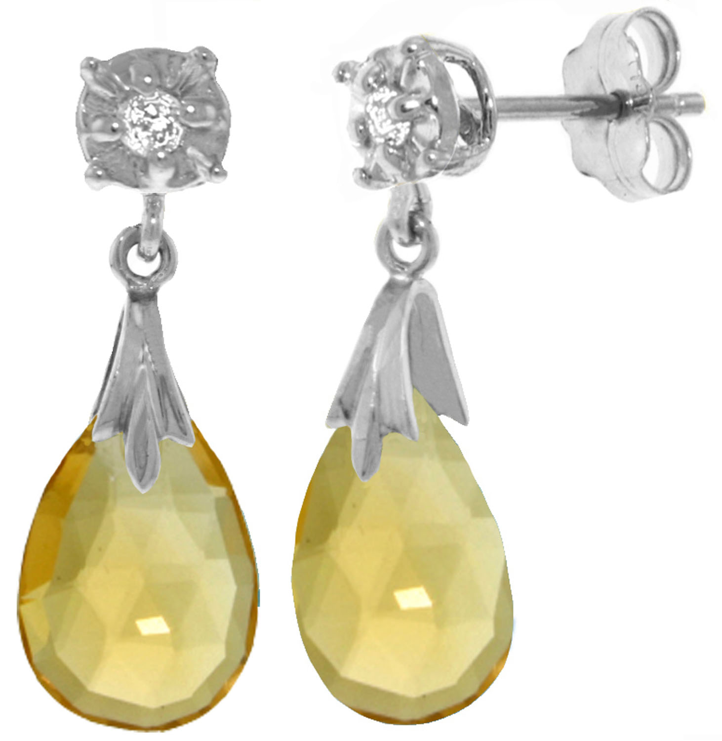 6.06 CTW 14K Solid White Gold Stud Earrings Diamond Citrine