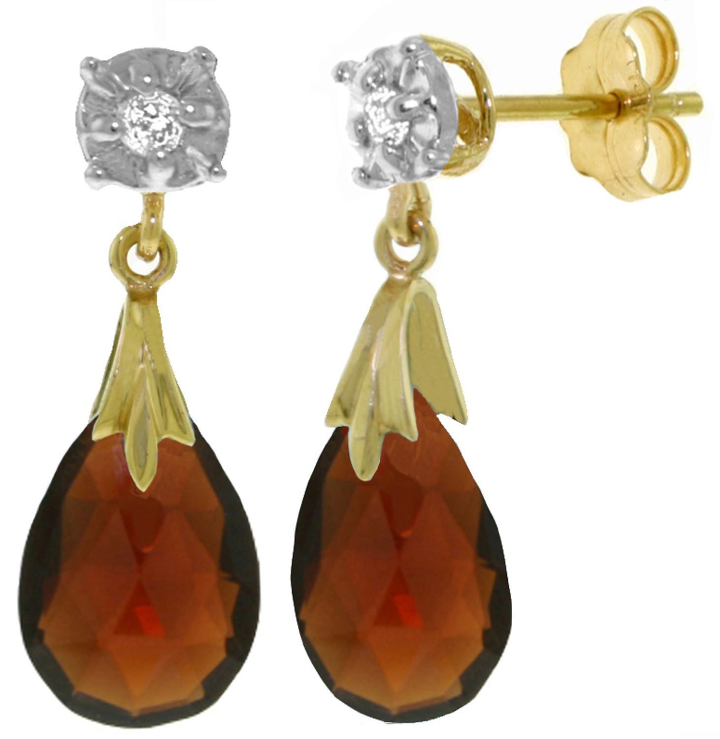 6.06 CTW 14K Solid Gold Stud Earrings Diamond Garnet