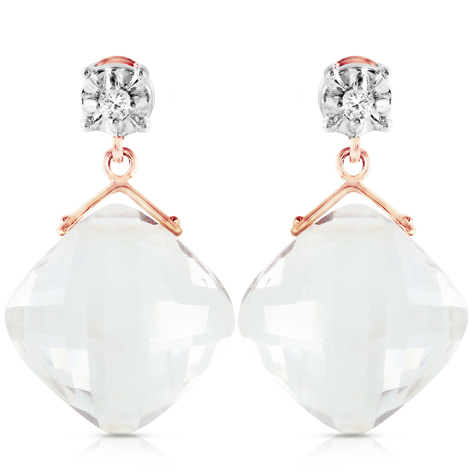 14K Solid Rose Gold Stud Earrings withDiamonds  Rose Topaz