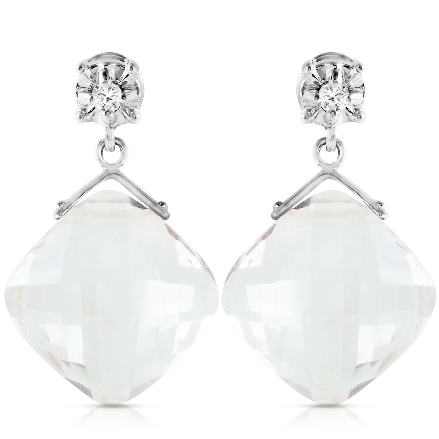 17.56 CTW 14K Solid White Gold Dancing Angels White Topaz Earrings