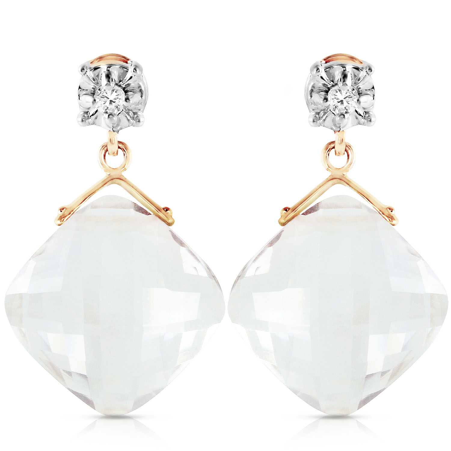 17.56 CTW 14K Solid Gold Doubting Heart White Topaz Diamond Earrings