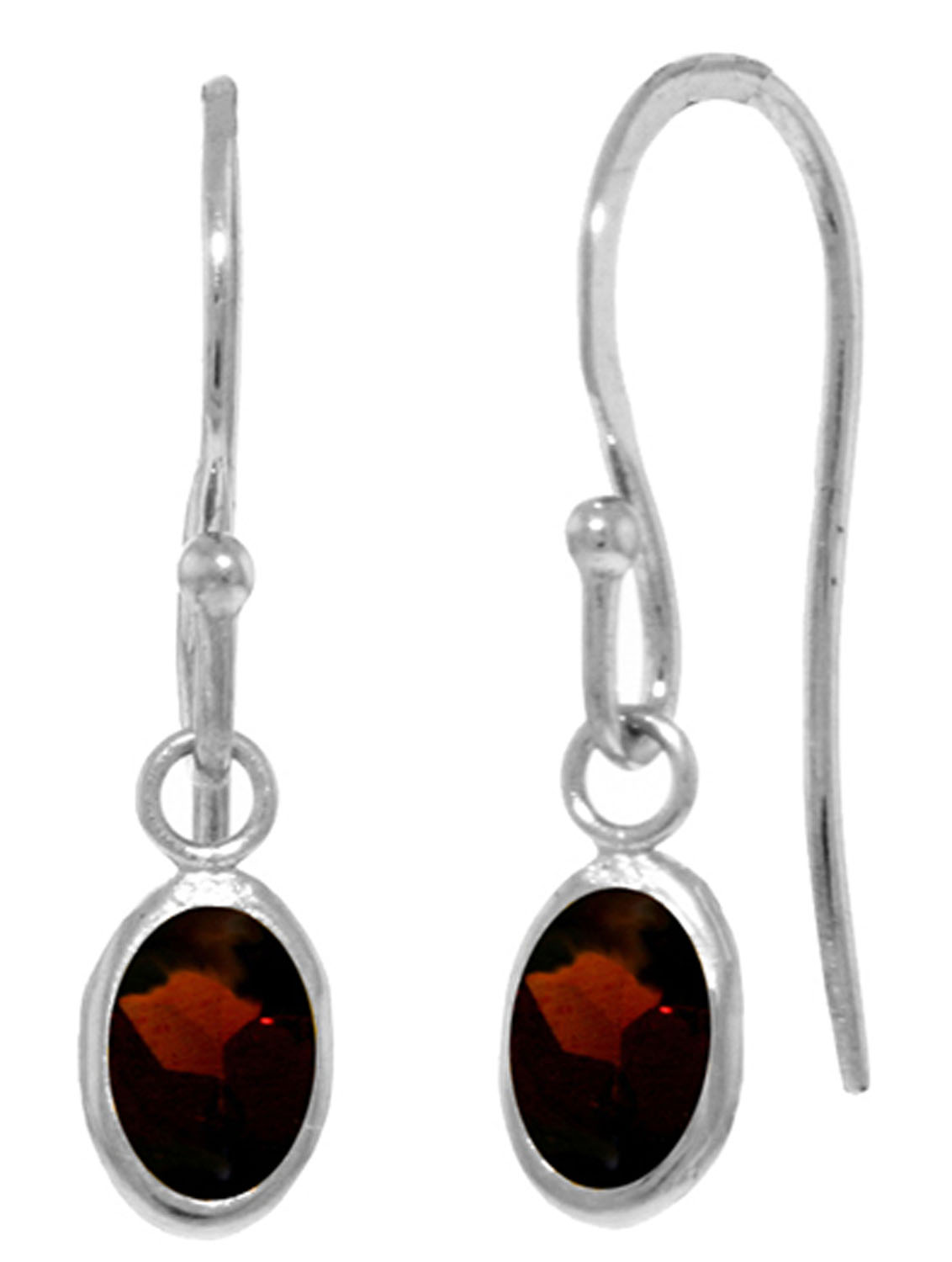 1 CTW 14K Solid White Gold Fish Hook Earrings Garnet