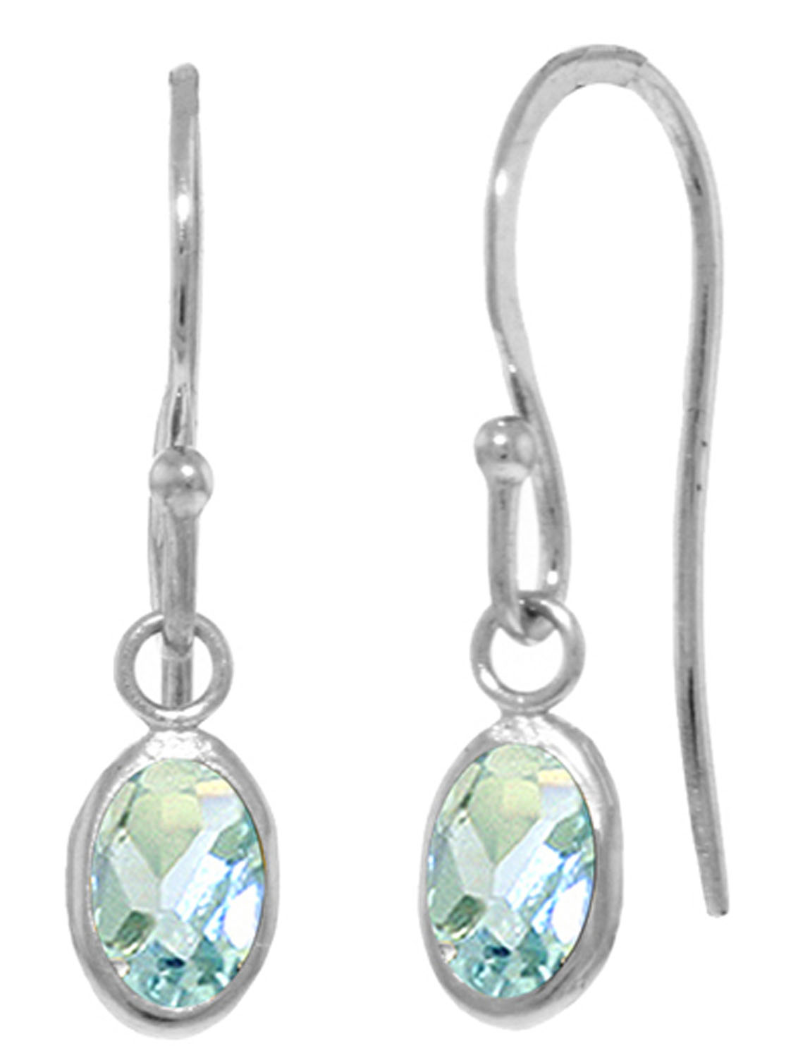 1 CTW 14K Solid White Gold Fish Hook Earrings Aquamarine