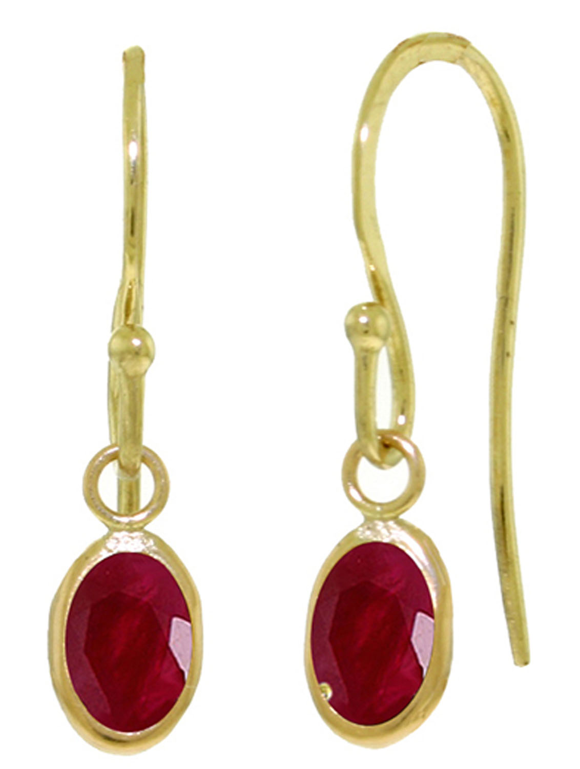 1 CTW 14K Solid Gold Fish Hook Earrings Natural Ruby