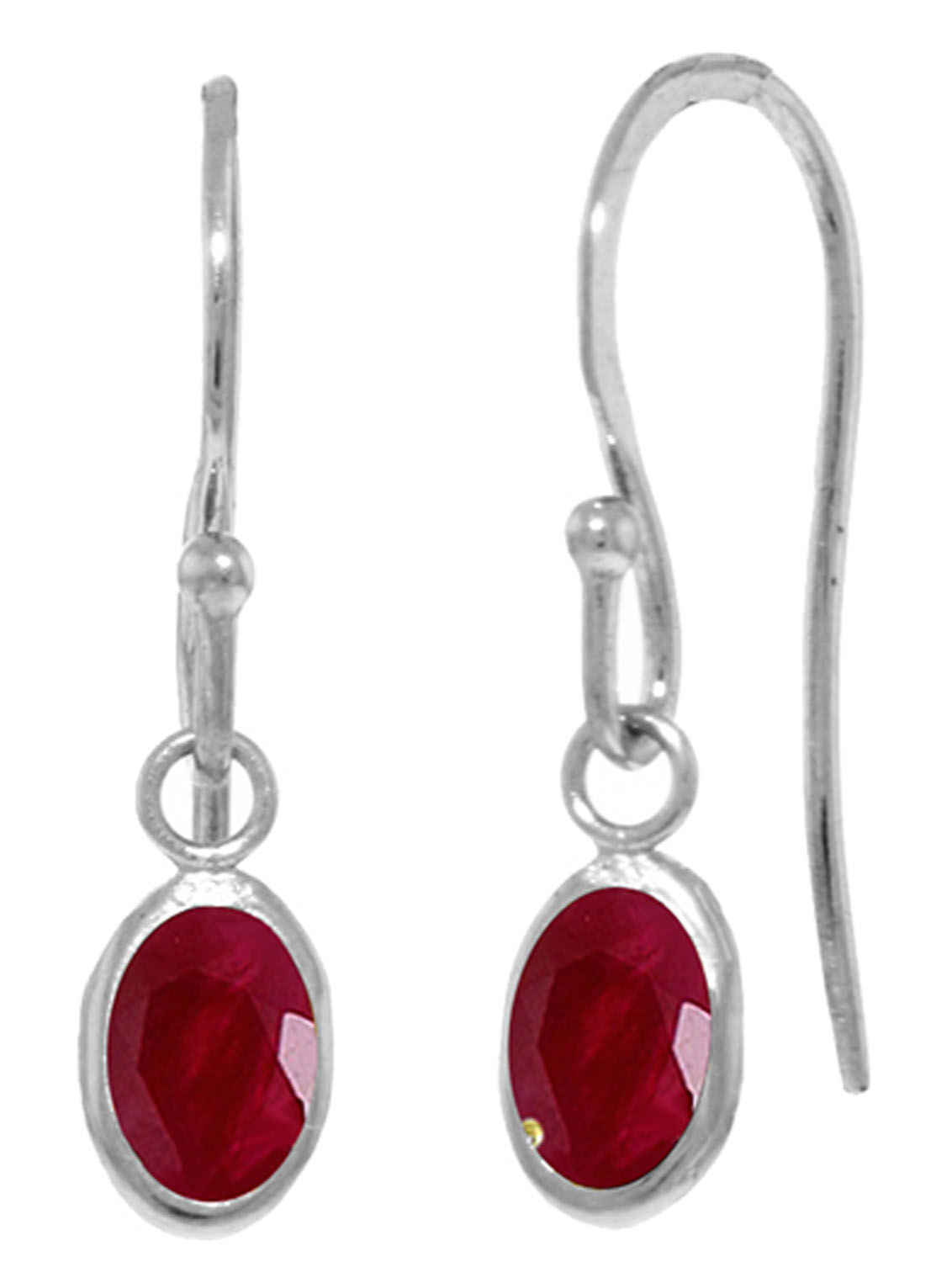 1 CTW 14K Solid White Gold Fish Hook Earrings Natural Ruby