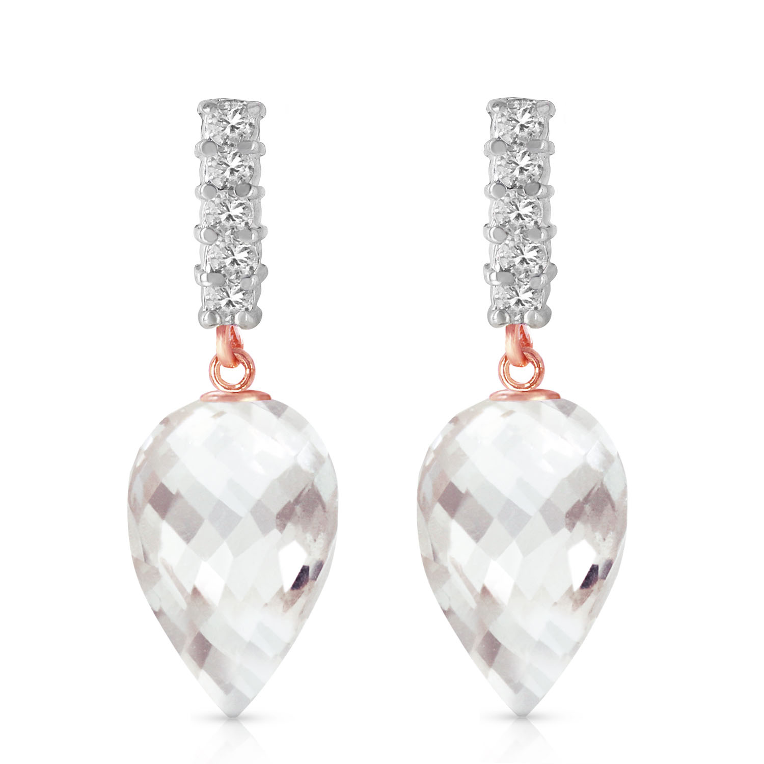14K Solid Rose Gold Earrings with Diamonds  Rose Topaz