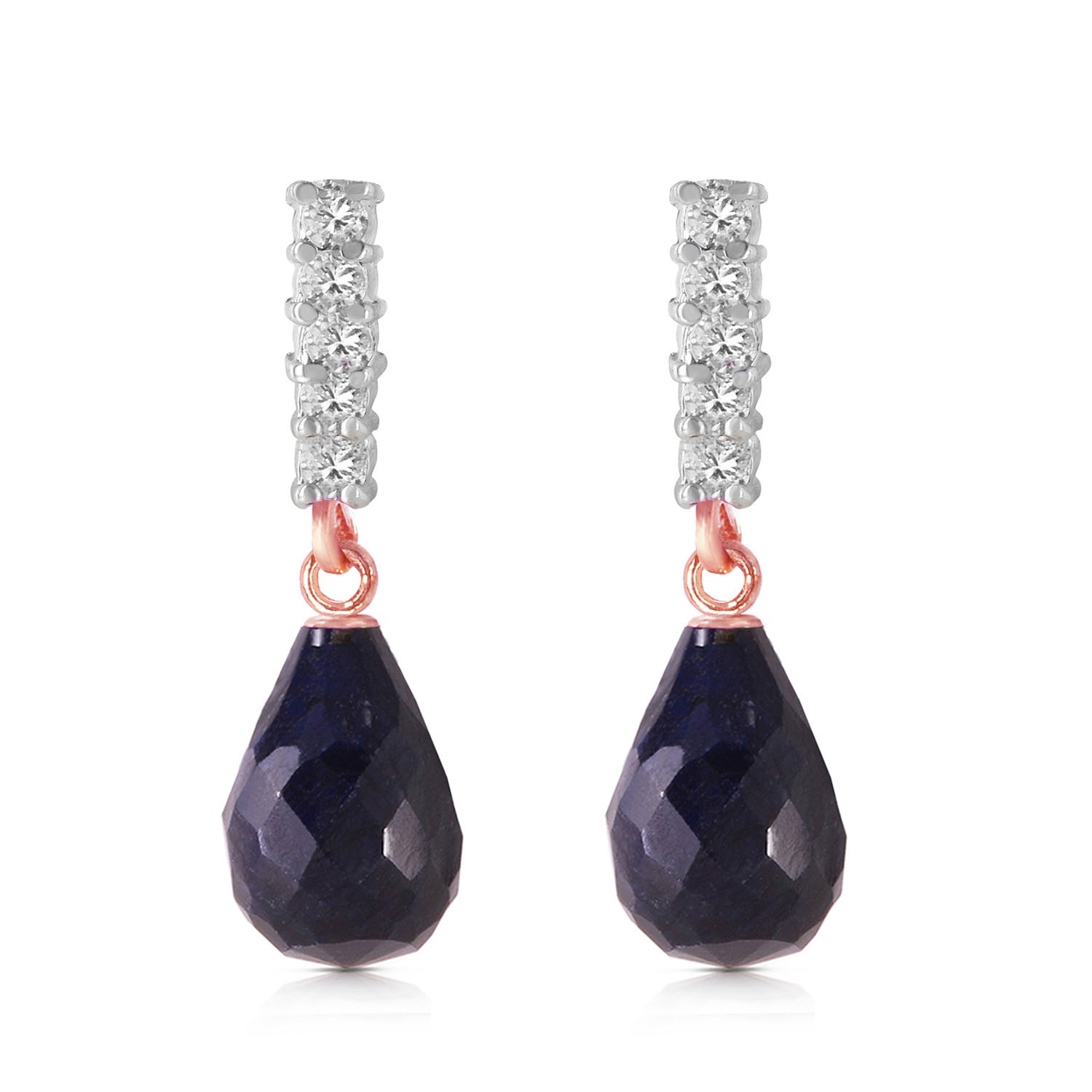 14K Solid Rose Gold Earrings withNatural Diamonds  Sapphires