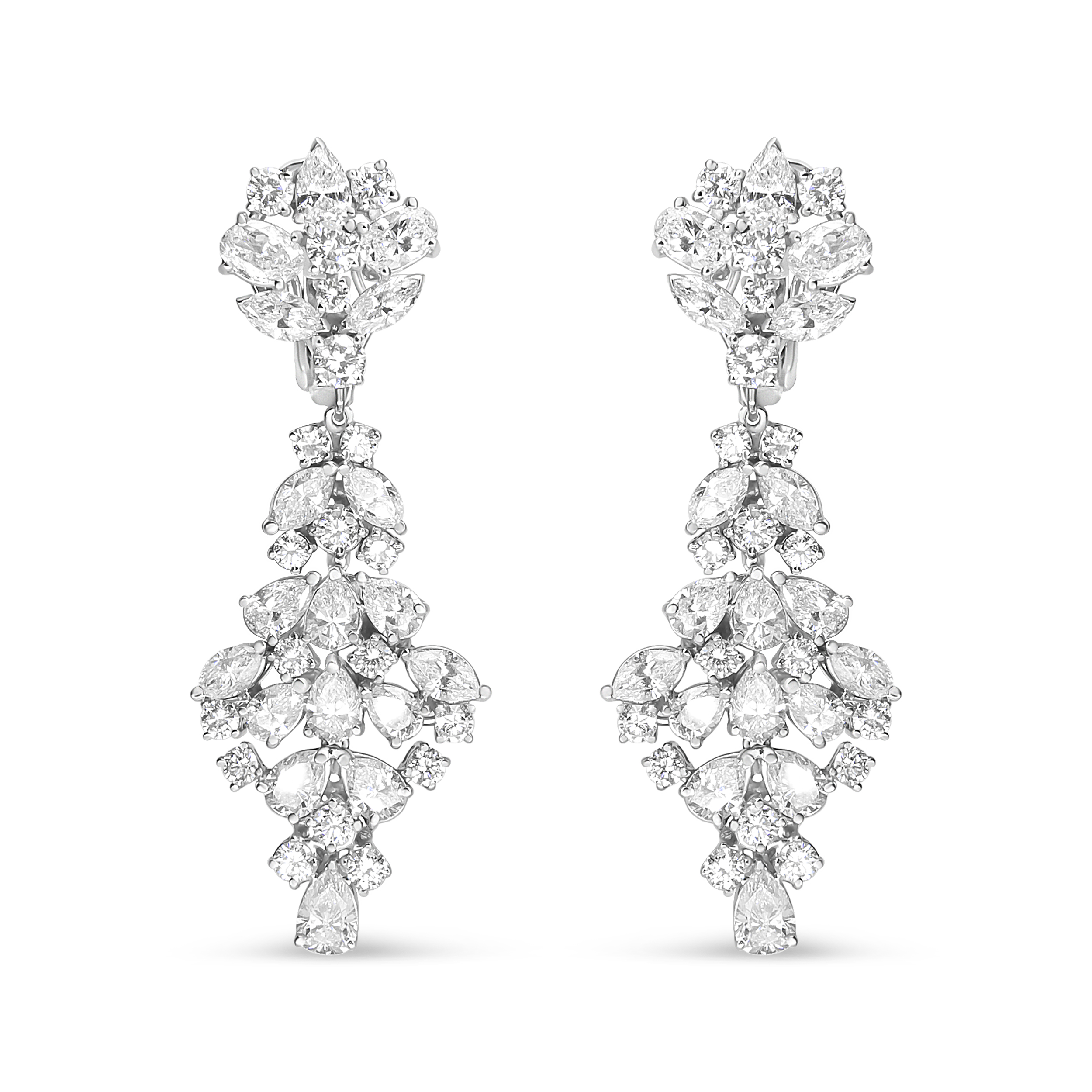 18K White Gold 9 1/2 Cttw Diamond Cluster Drop Dangle Clip-On Earrings (F-G Color, VS1-VS2 Clarity)