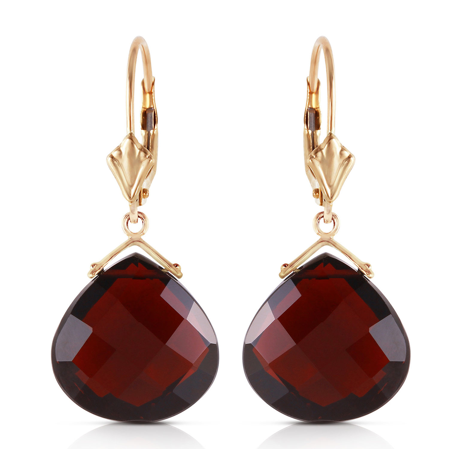 17 CTW 14K Solid Gold Leverback Earrings Checkerboard Cut Garnet
