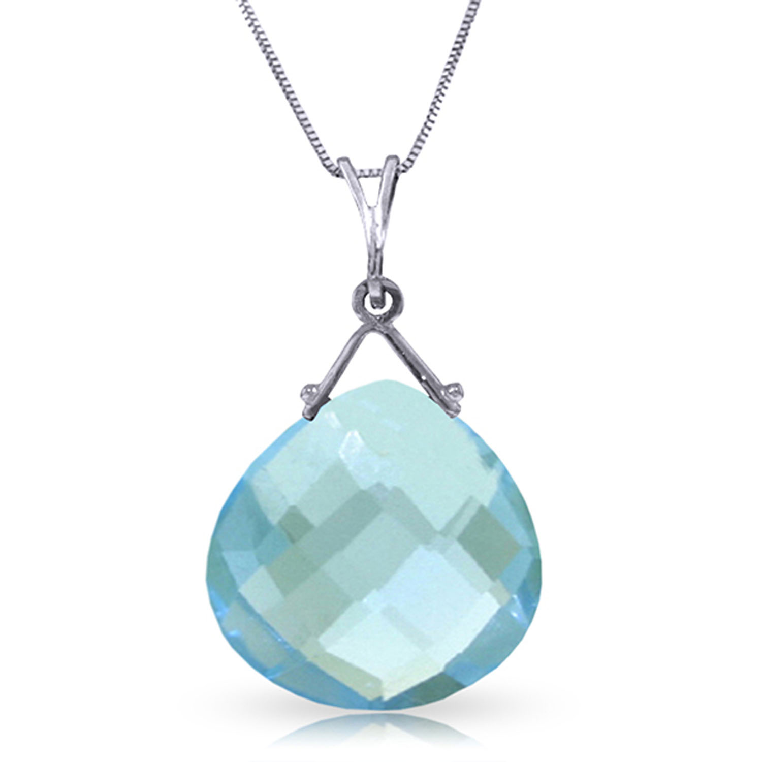 8.5 CTW 14K Solid White Gold Instrument Of A Giver Blue Topaz Necklace