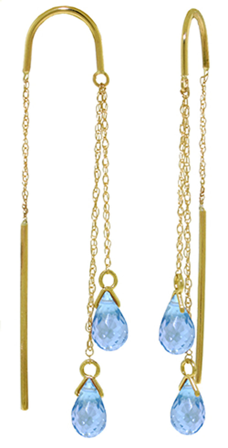 2.5 CTW 14K Solid Gold Threaded Dangles Earrings Blue Topaz