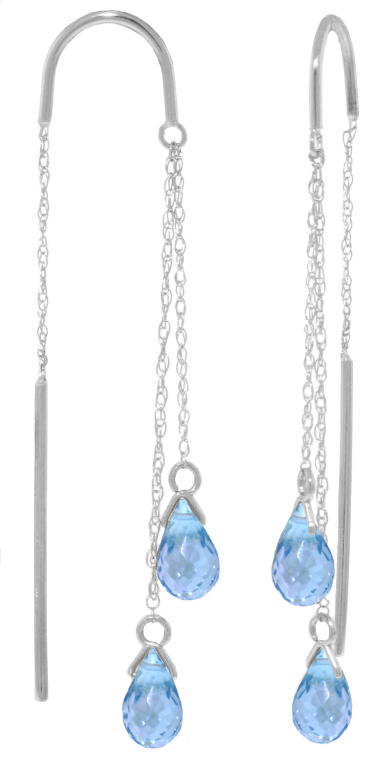 2.5 CTW 14K Solid White Gold Threaded Dangles Earrings Blue Topaz