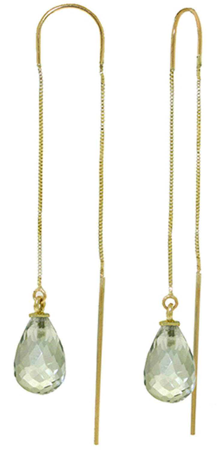 4.5 CTW 14K Solid Gold Threaded Dangle Earrings Green Amethyst