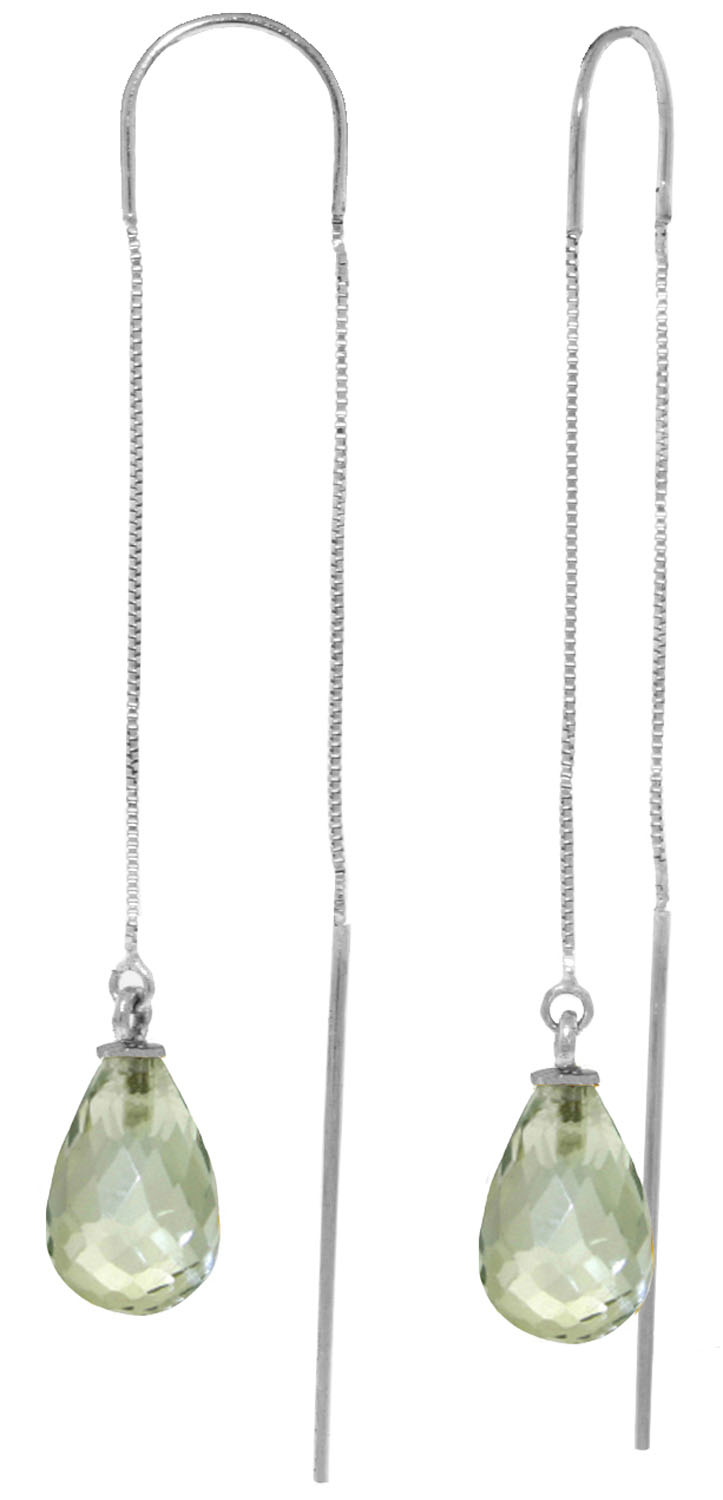 4.5 CTW 14K Solid White Gold Threaded Dangle Earrings Green Amethyst