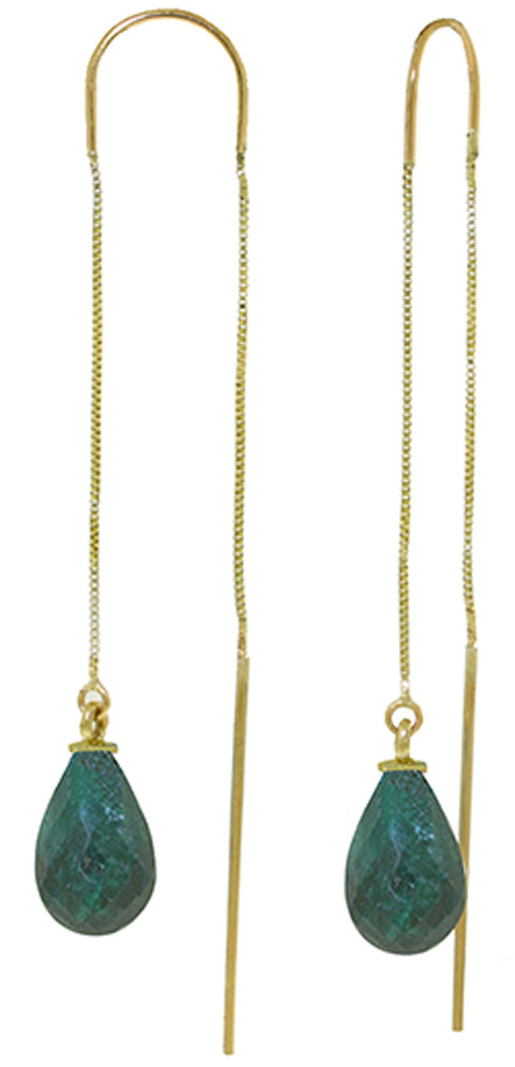 6.6 CTW 14K Solid Gold Threaded Dangles Earrings Emerald