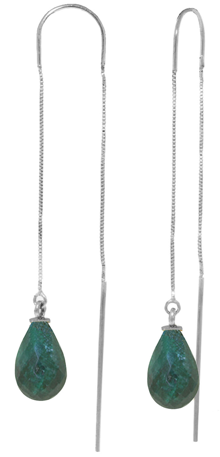6.6 CTW 14K Solid White Gold Threaded Dangles Earrings Emerald