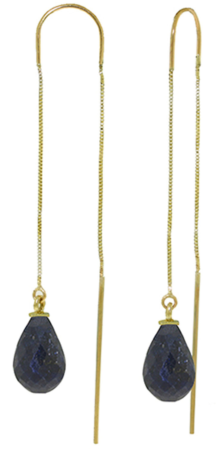 6.6 CTW 14K Solid Gold Threaded Dangles Earrings Sapphire