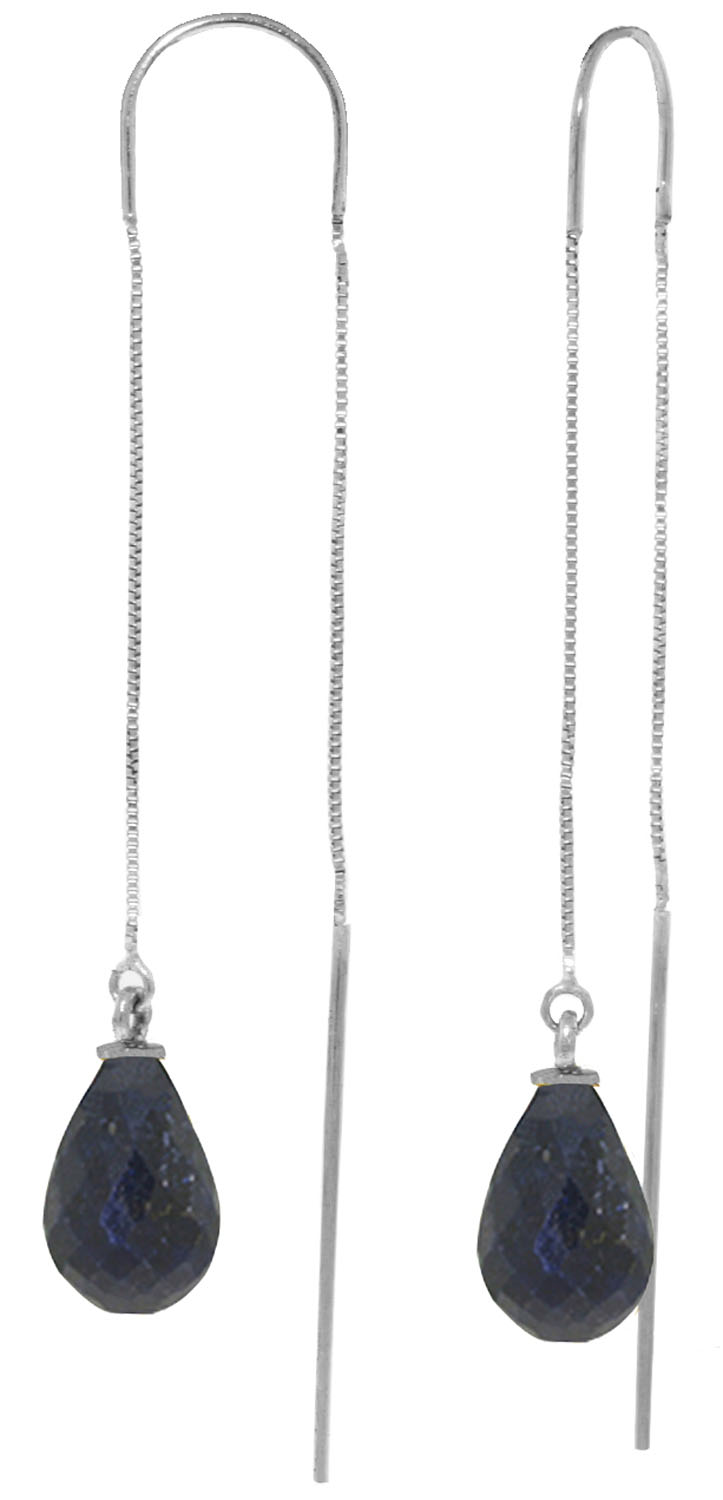 6.6 CTW 14K Solid White Gold Threaded Dangles Earrings Sapphire