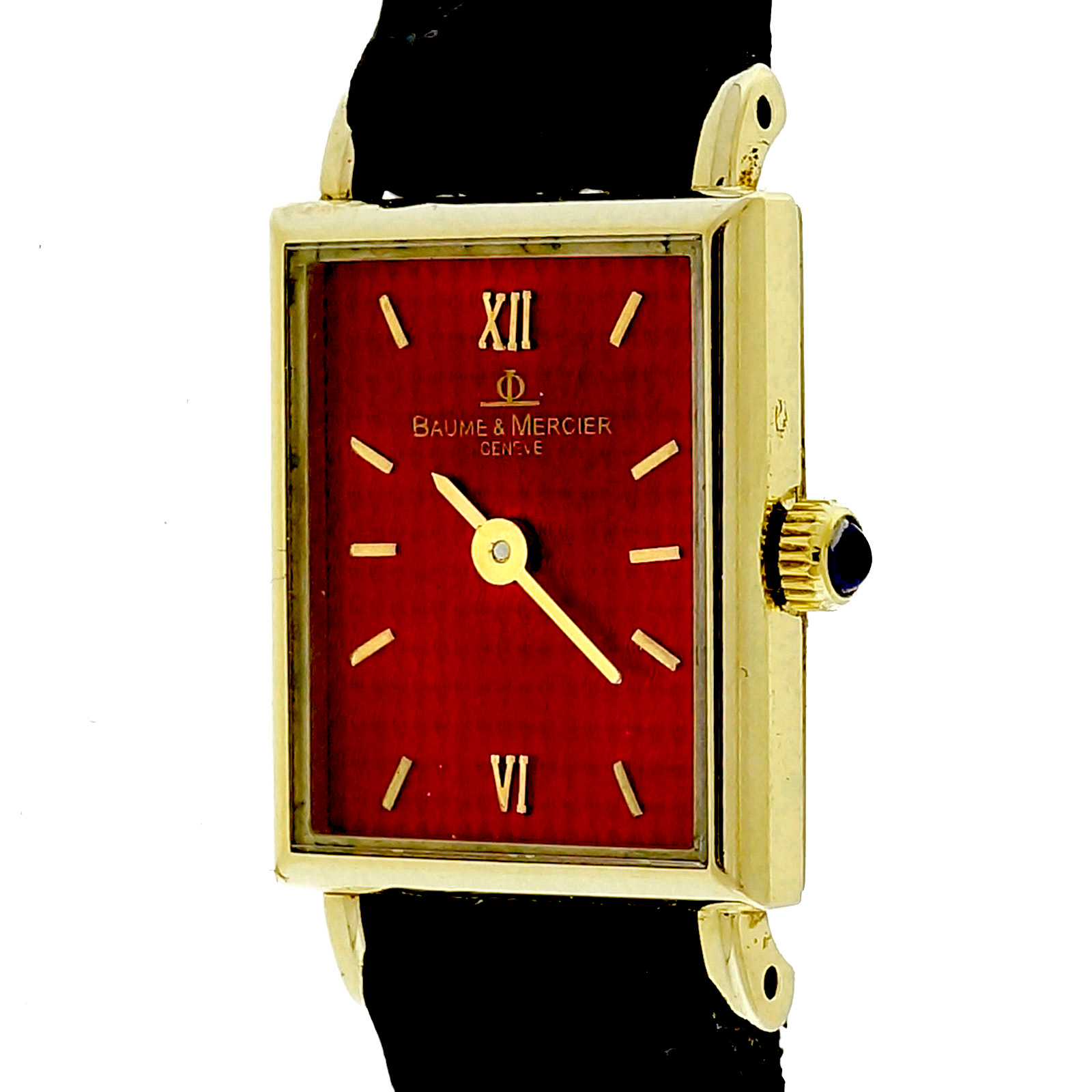 Baume Mercier Ladies Gold Tank Strap Watch Vivid Red Dial
