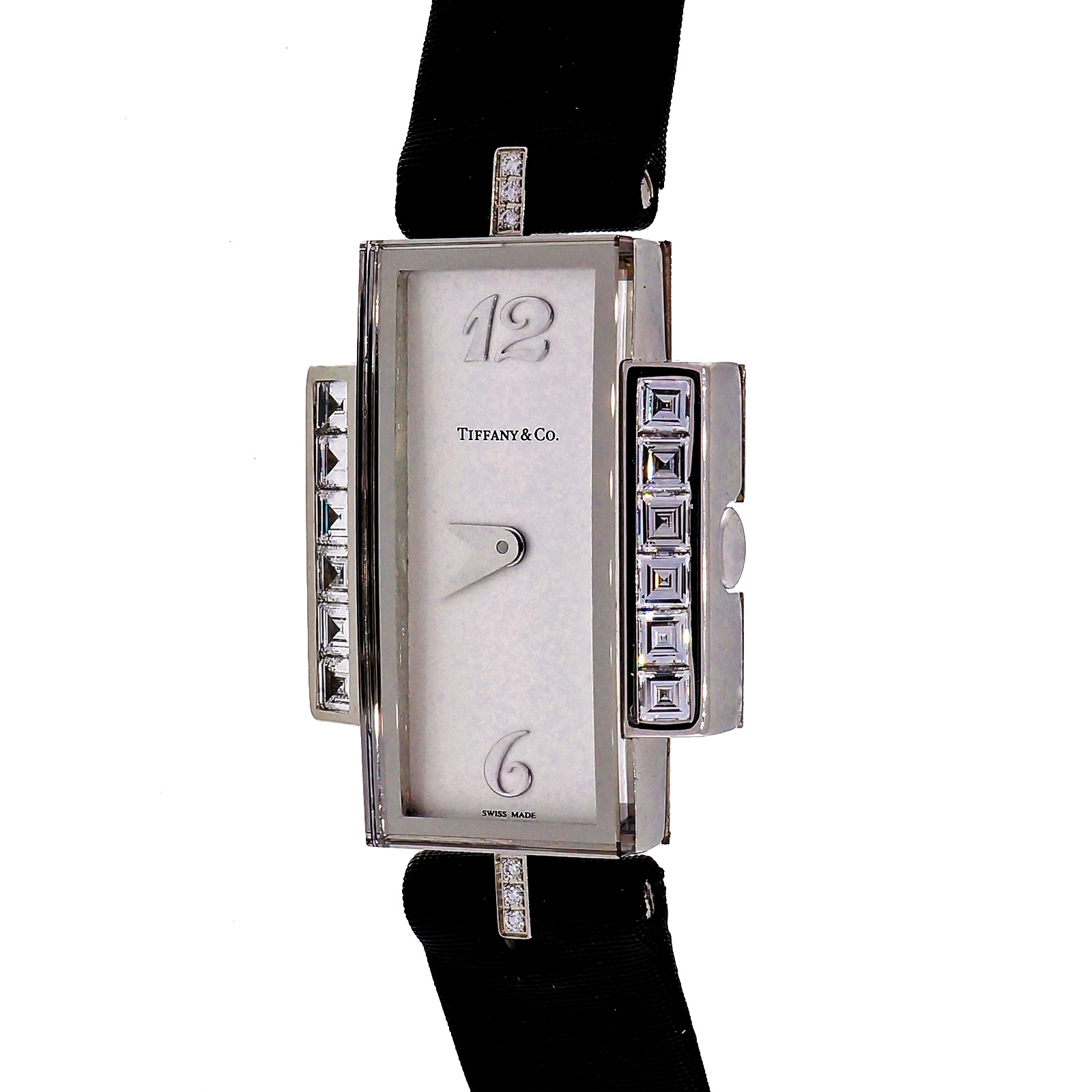 Tiffany  Co Art Deco 1990 18k White Gold Diamond Strap Watch