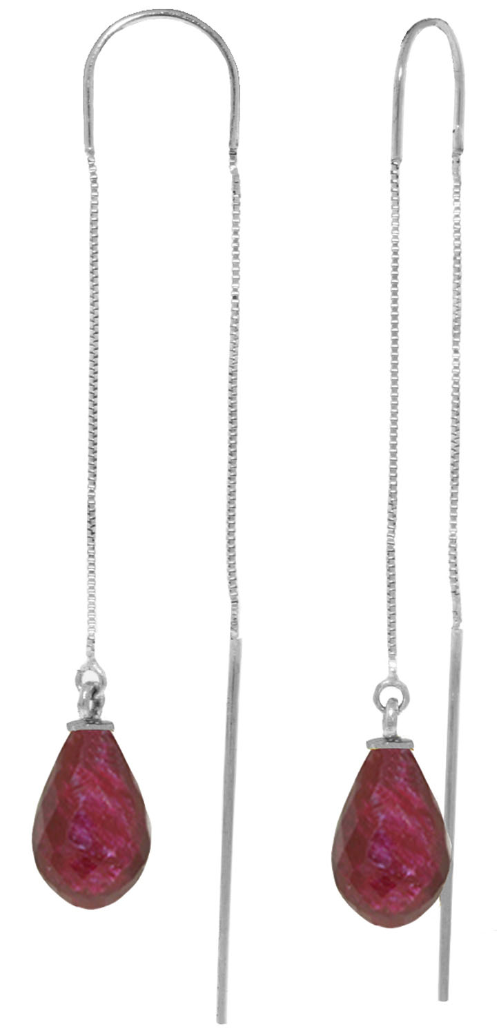 6.6 CTW 14K Solid White Gold Threaded Dangles Earrings Ruby