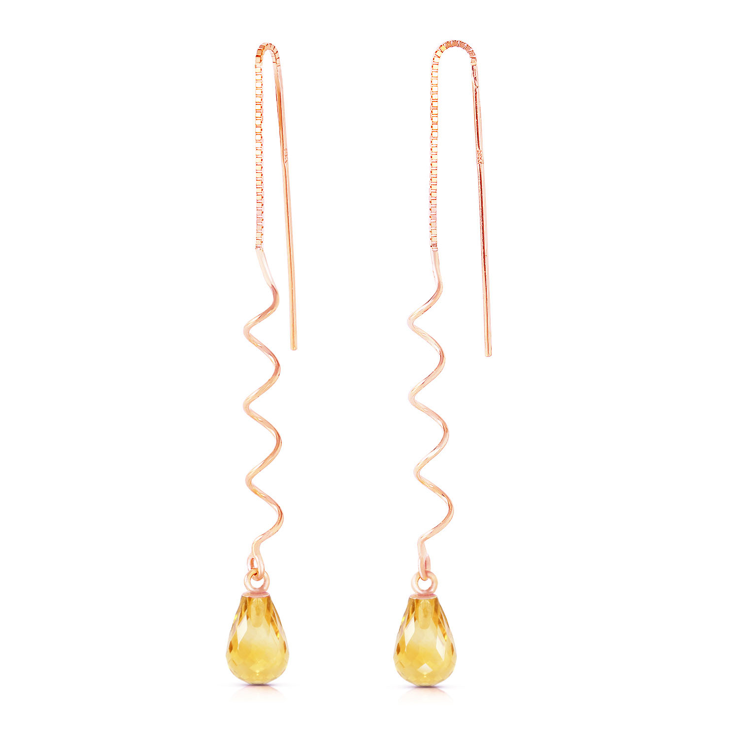 14K Solid Rose Gold Threaded Dangles Earrings with Citrine