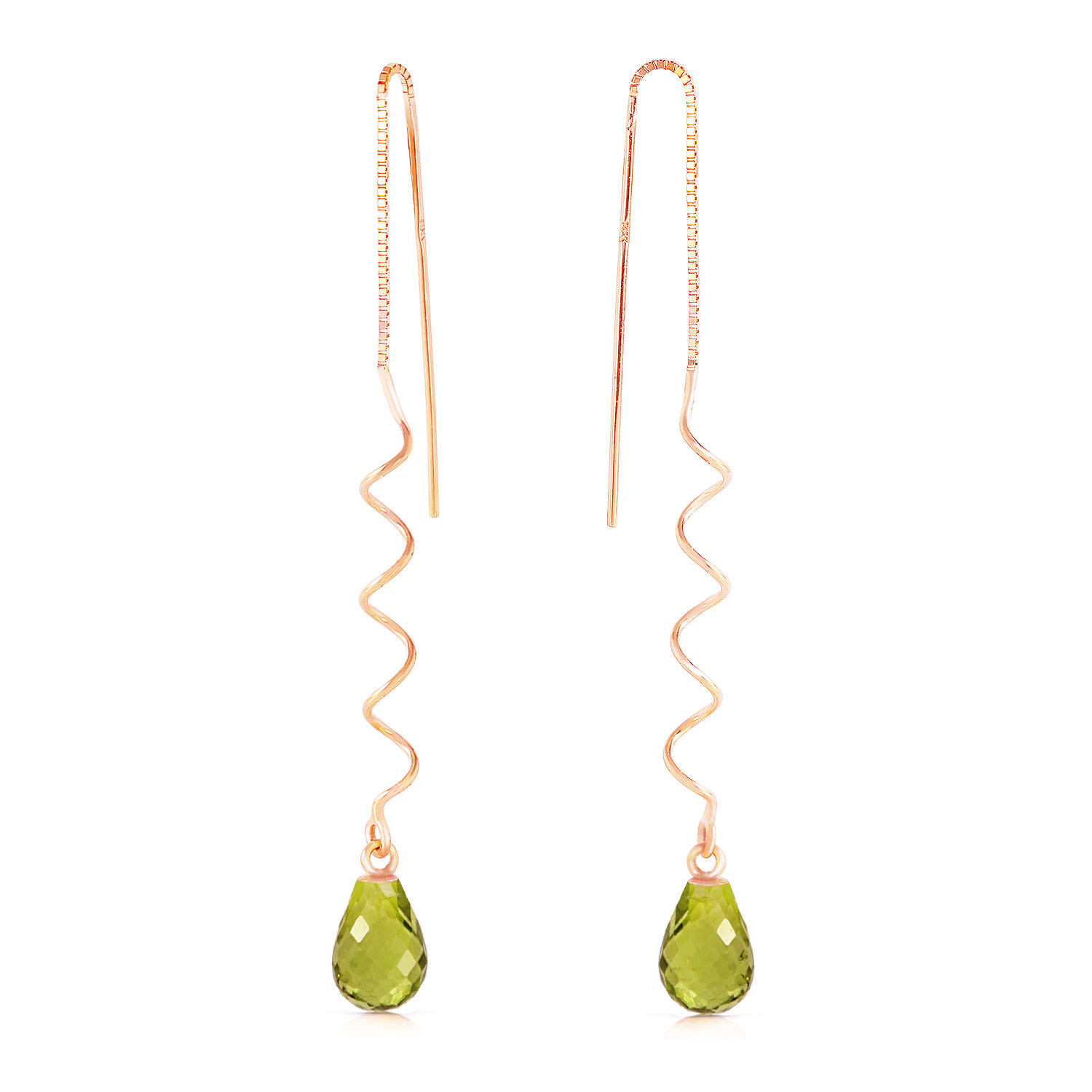 14K Solid Rose Gold Threaded Dangles Earrings with Peridot